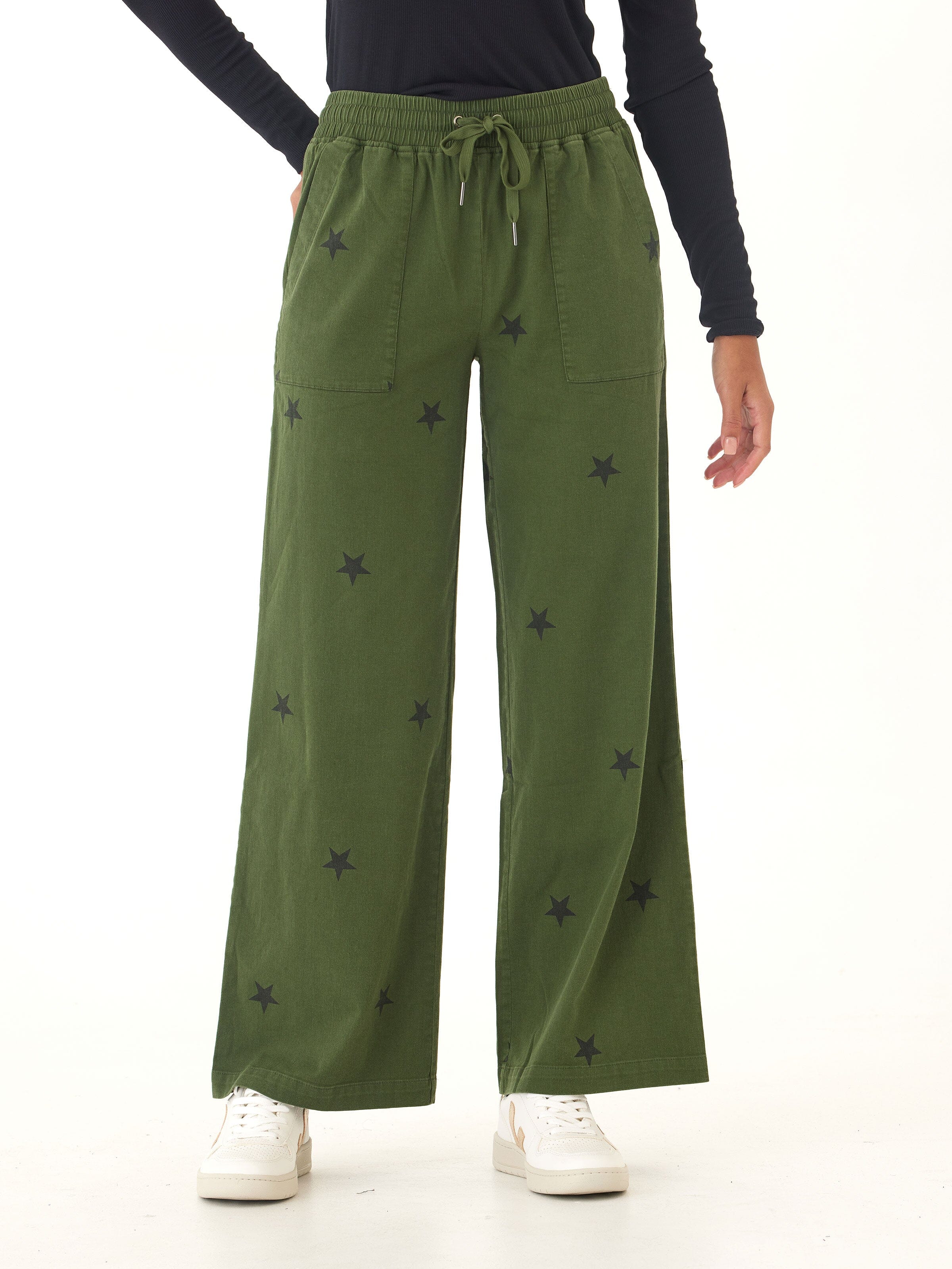 Cleo Stretch Twill Wide Leg Pant with Drawstring Waist
