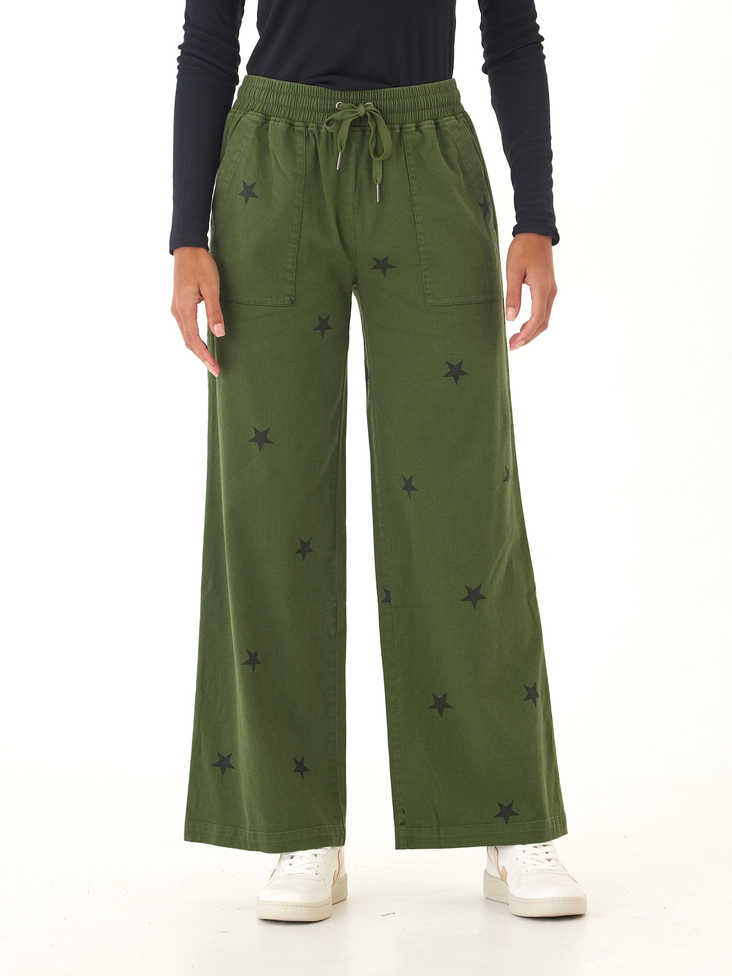 Cleo Stretch Twill Wide Leg Pant with Drawstring Waist