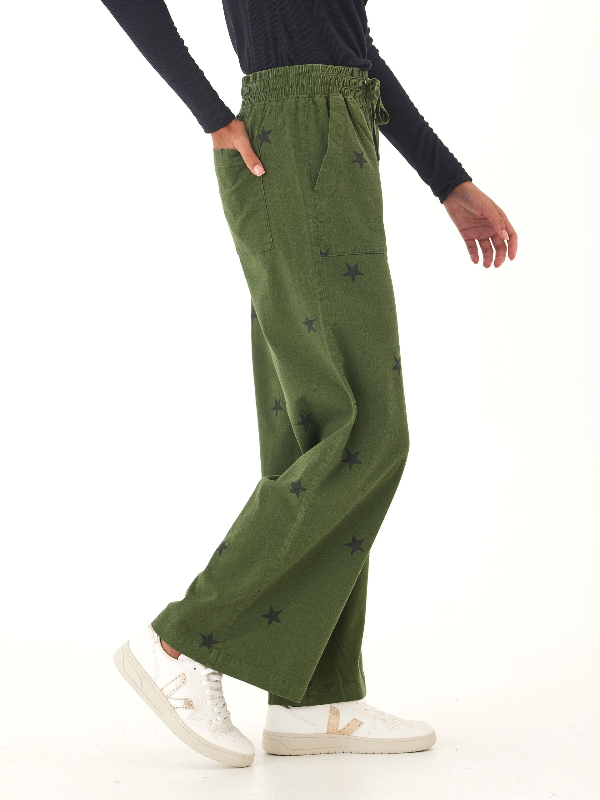 Cleo Stretch Twill Wide Leg Pant with Drawstring Waist