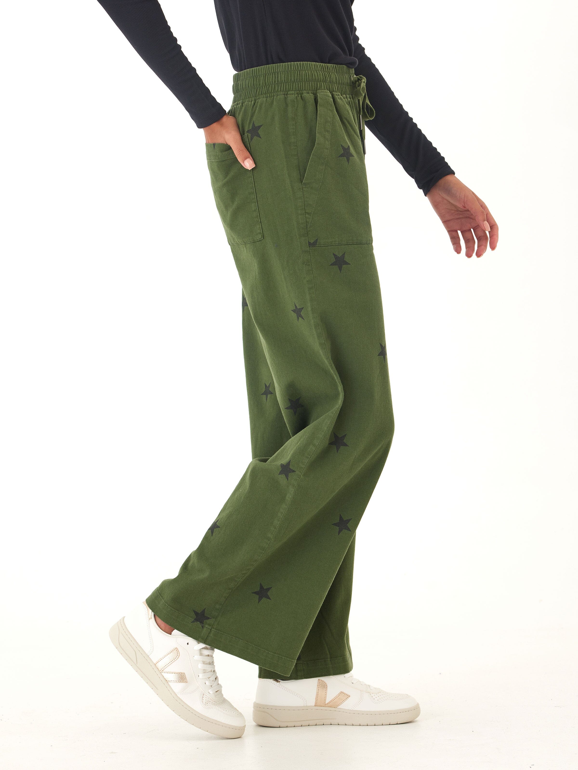 Cleo Stretch Twill Wide Leg Pant with Drawstring Waist
