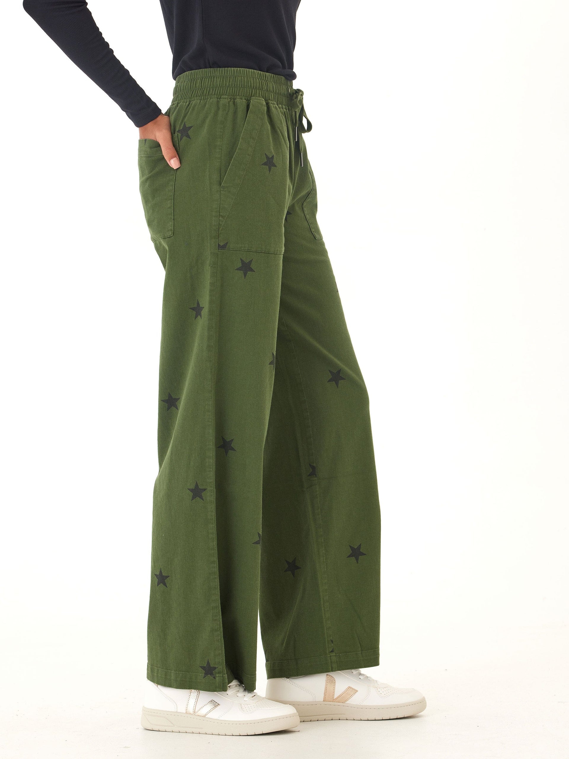 Cleo Stretch Twill Wide Leg Pant with Drawstring Waist
