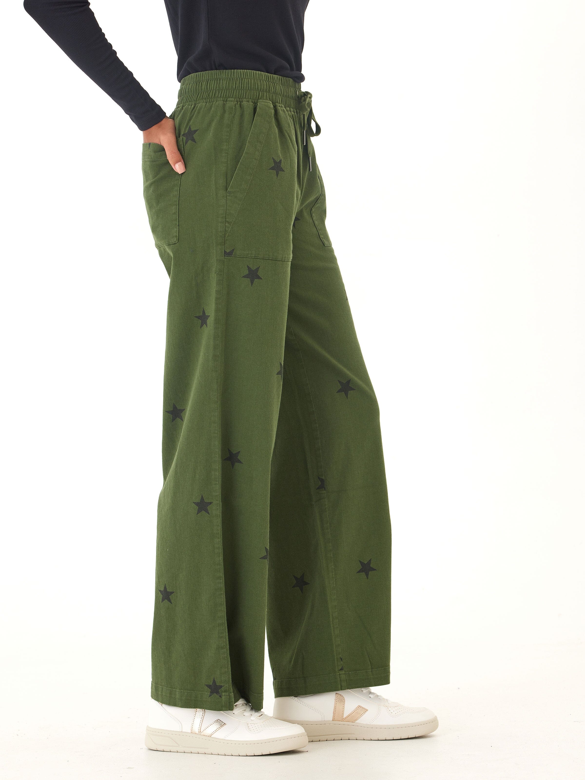 Cleo Stretch Twill Wide Leg Pant with Drawstring Waist