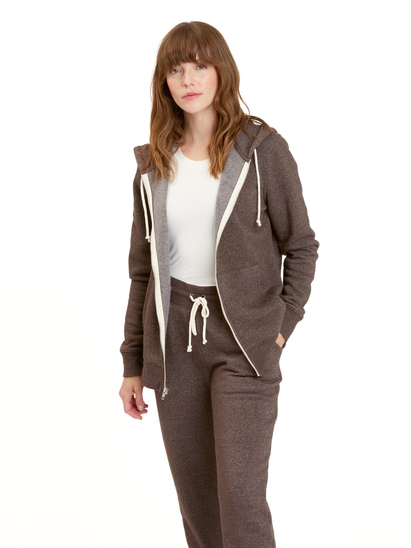 Core Triblend Fleece Classic Zip Hoodie in Brown and White