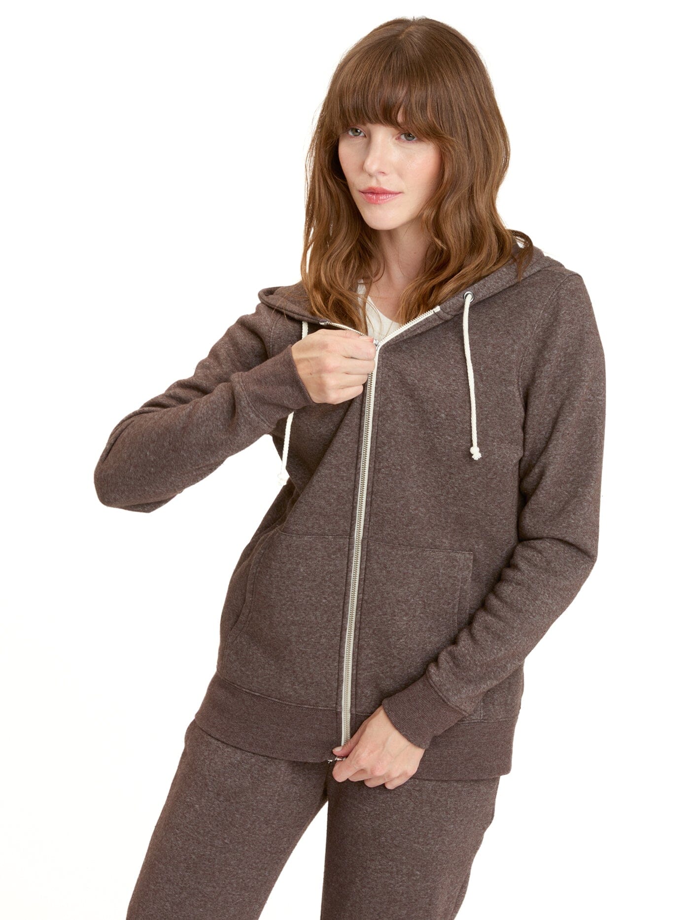 Core Triblend Fleece Classic Zip Hoodie in Brown and White