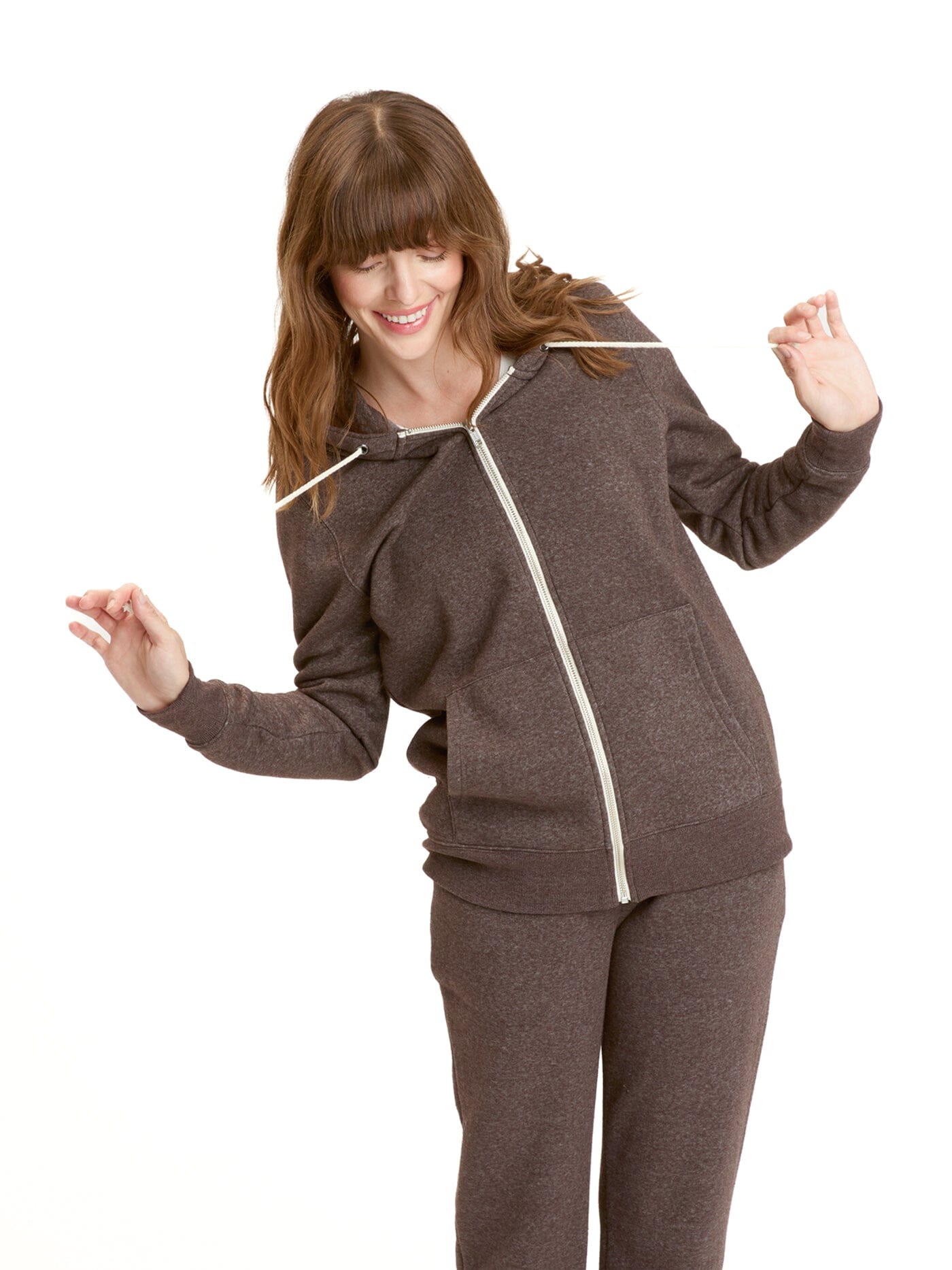 Core Triblend Fleece Classic Zip Hoodie in Brown and White