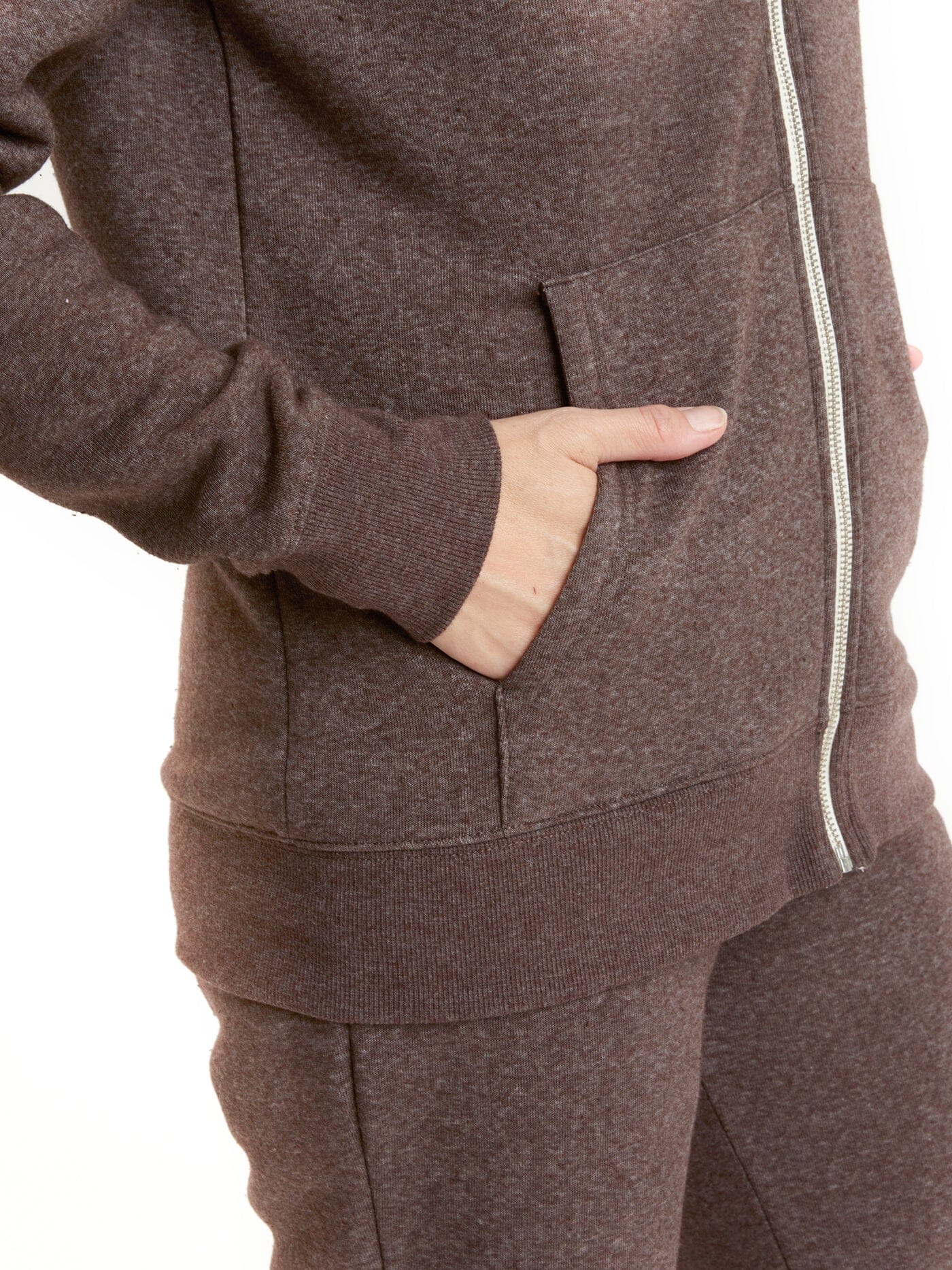Core Triblend Fleece Classic Zip Hoodie in Brown and White