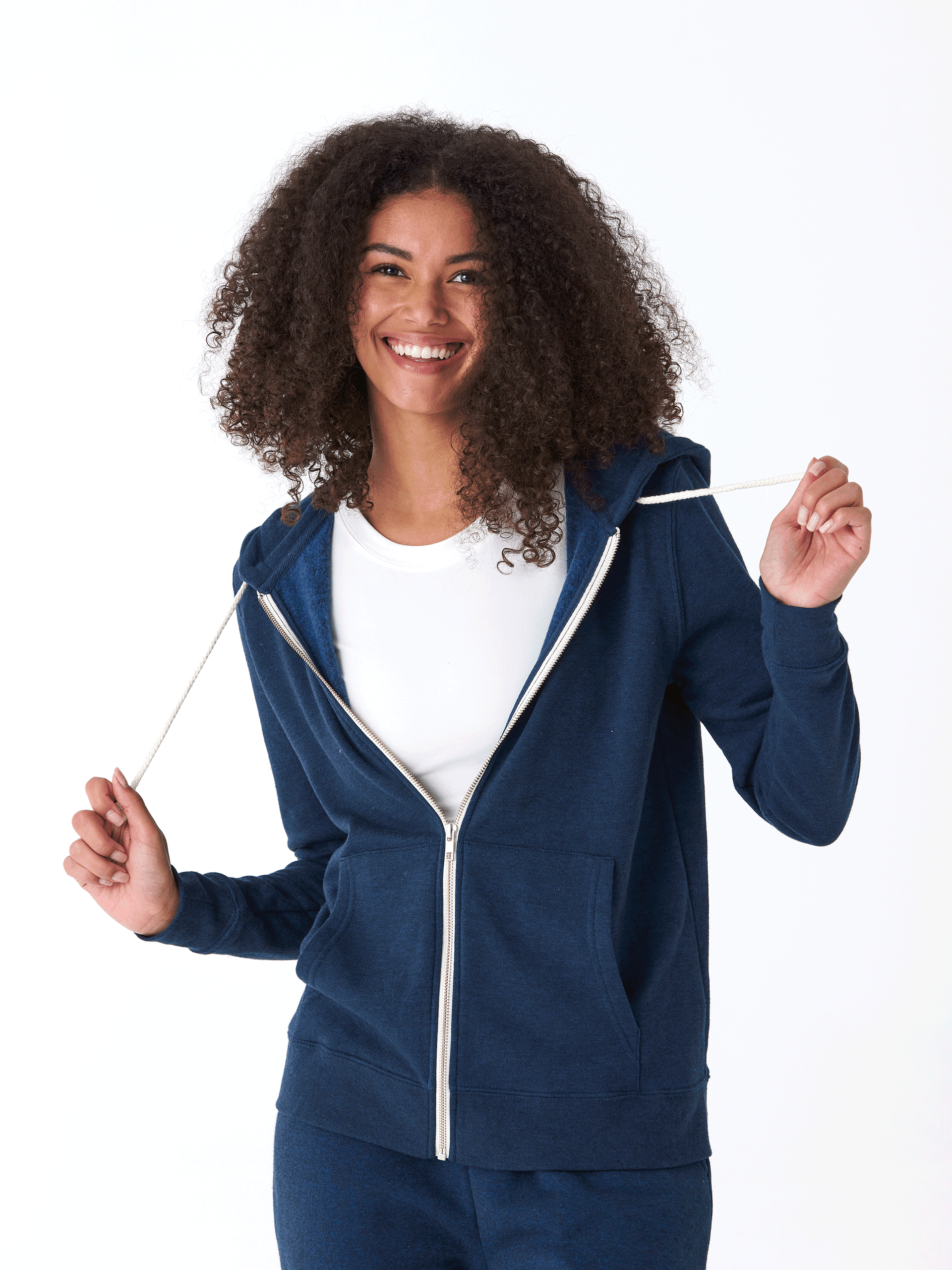 Unisex Core Triblend Fleece Zip Hoodie in Navy Blue and White