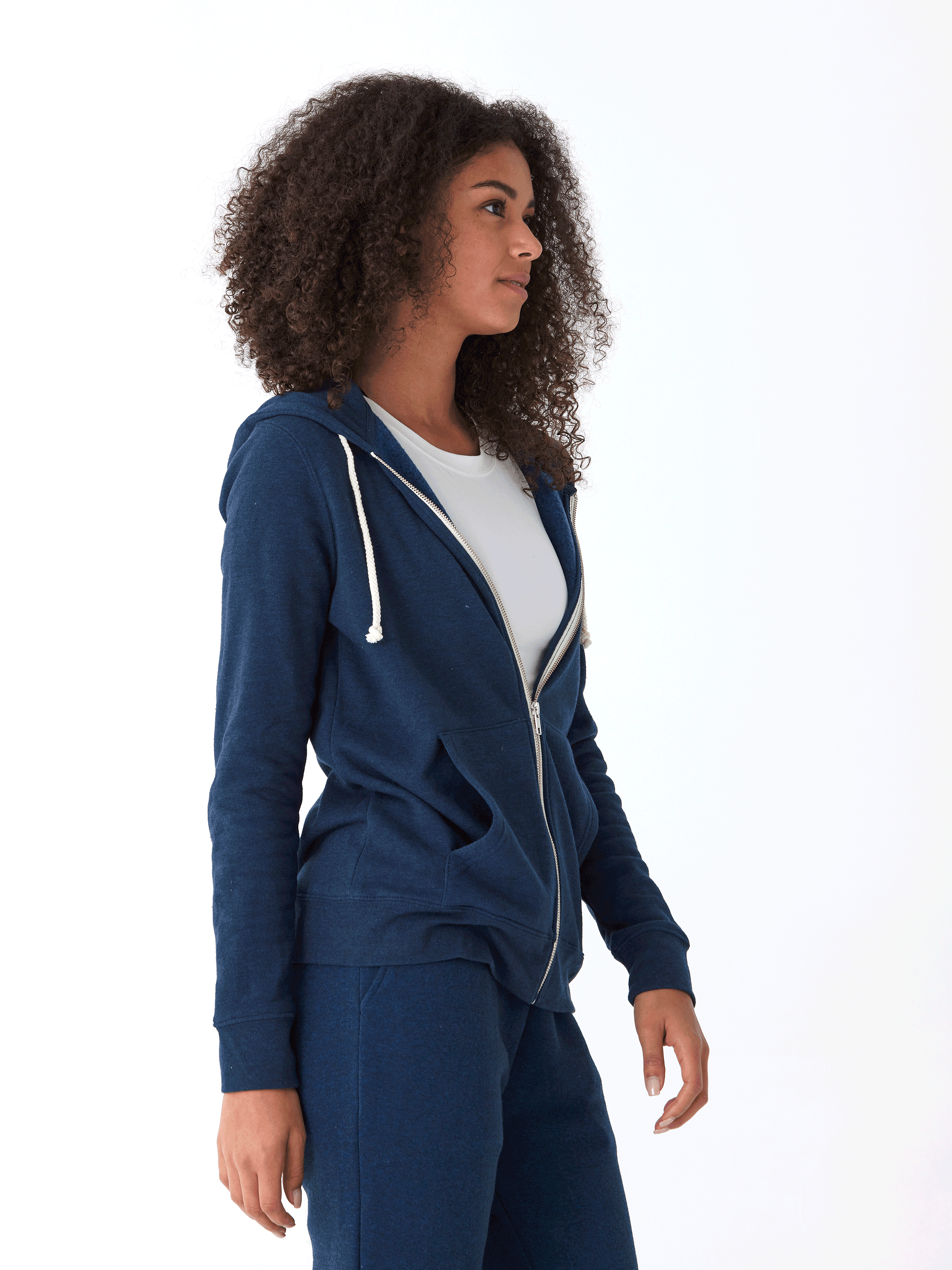 Unisex Core Triblend Fleece Zip Hoodie in Navy Blue and White