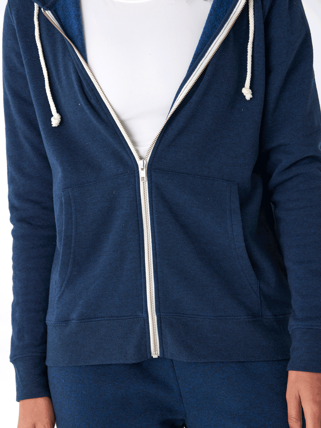 Unisex Core Triblend Fleece Zip Hoodie in Navy Blue and White