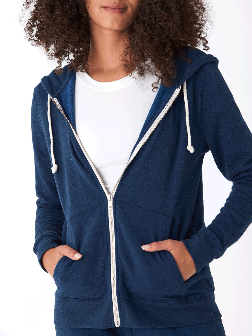 Unisex Core Triblend Fleece Zip Hoodie in Navy Blue and White