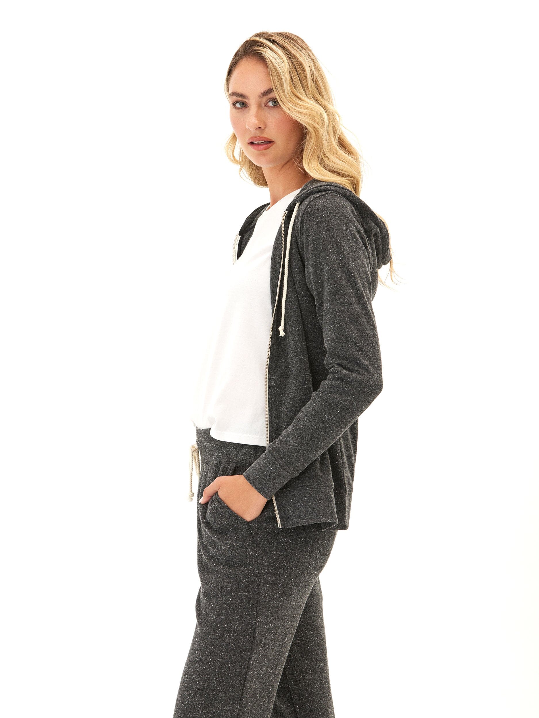 Women's Core Triblend Fleece Classic Zip Hoodie in Charcoal or White