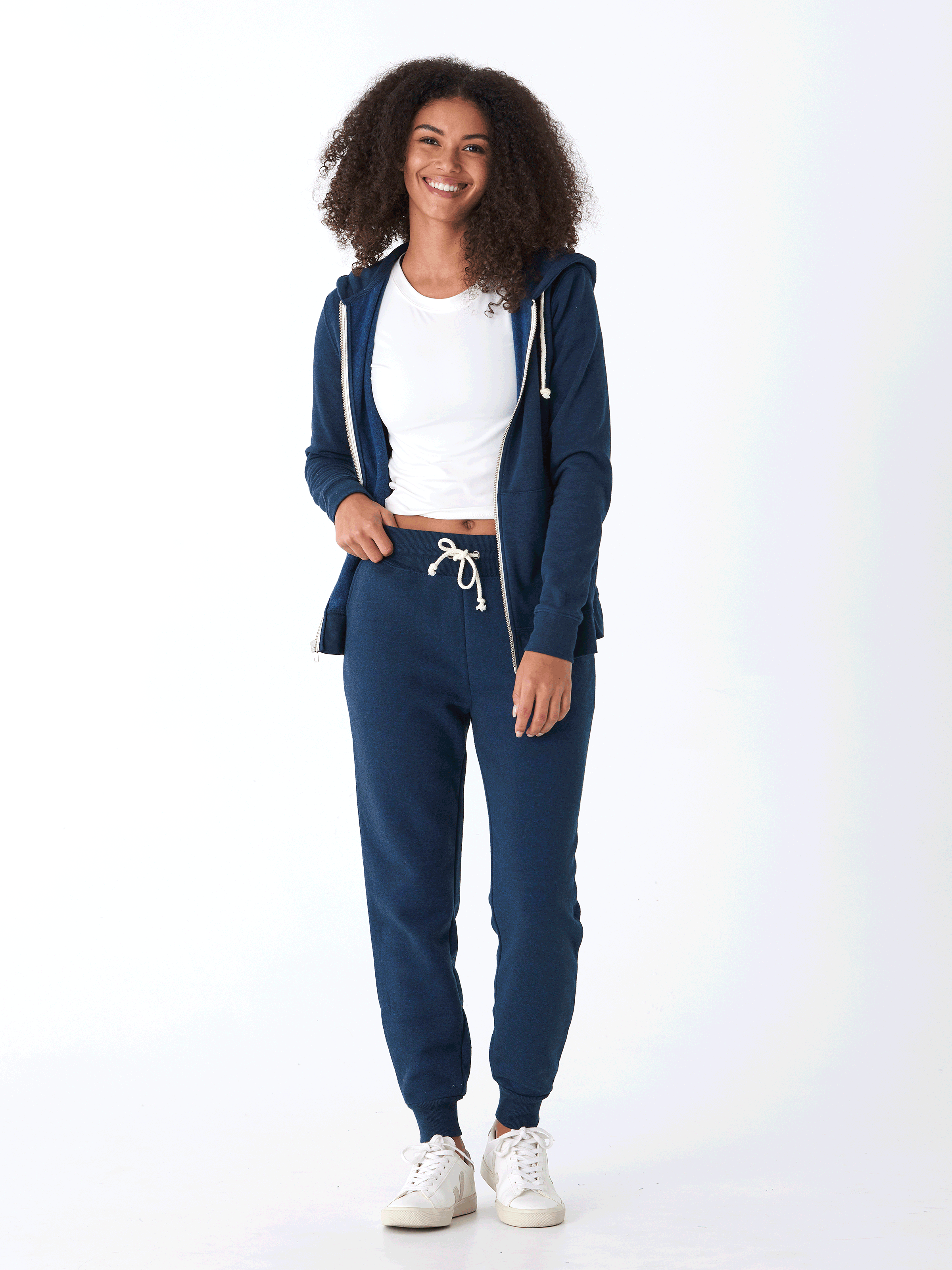 Unisex Core Triblend Fleece Zip Hoodie in Navy Blue and White