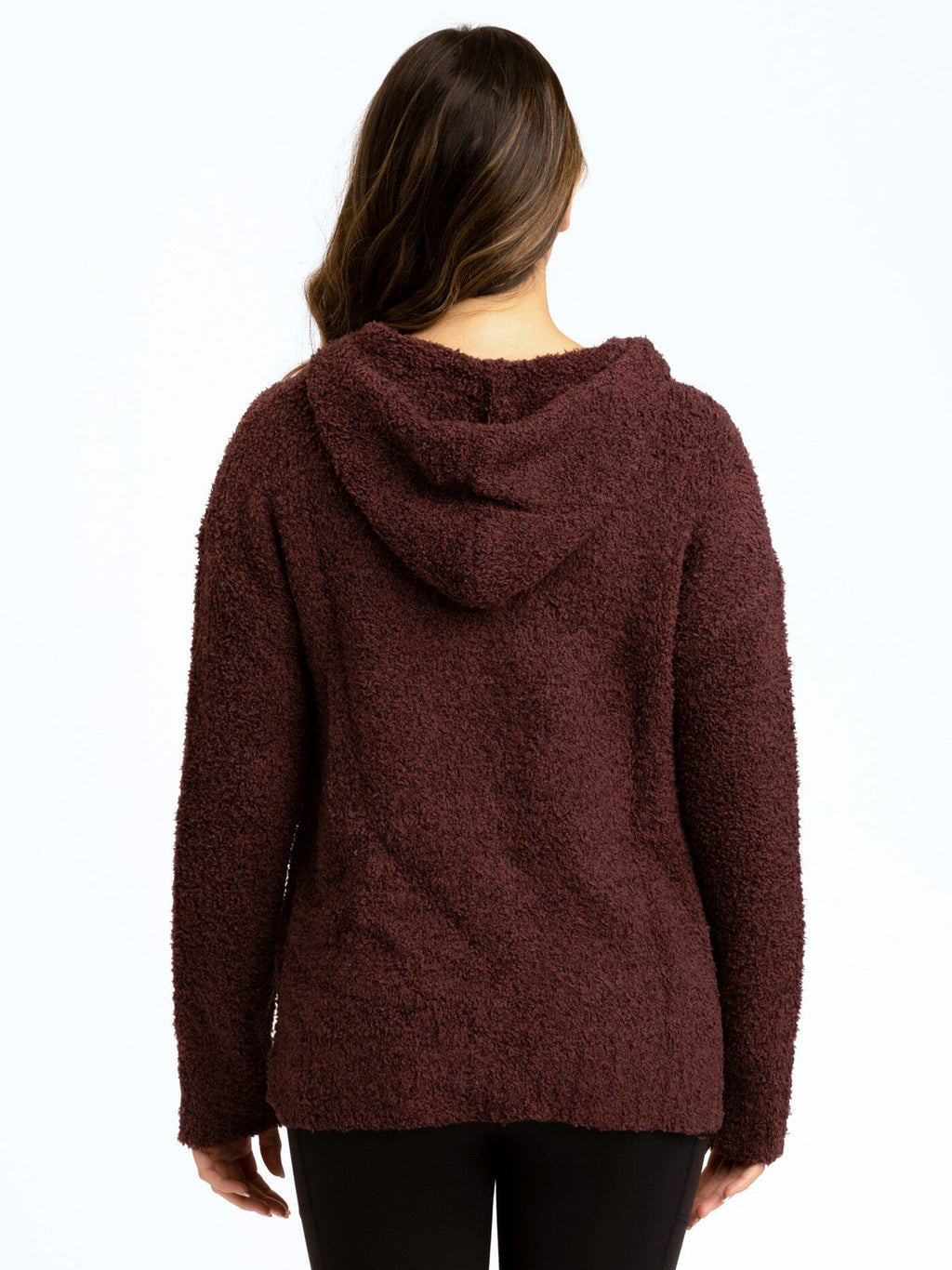 Anita Cozy Boucle Knit Sweater Hoodie in Burgundy & Maroon