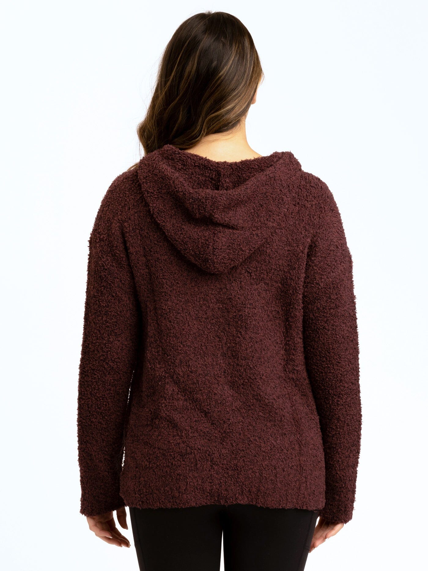 Anita Cozy Boucle Knit Sweater Hoodie in Burgundy & Maroon