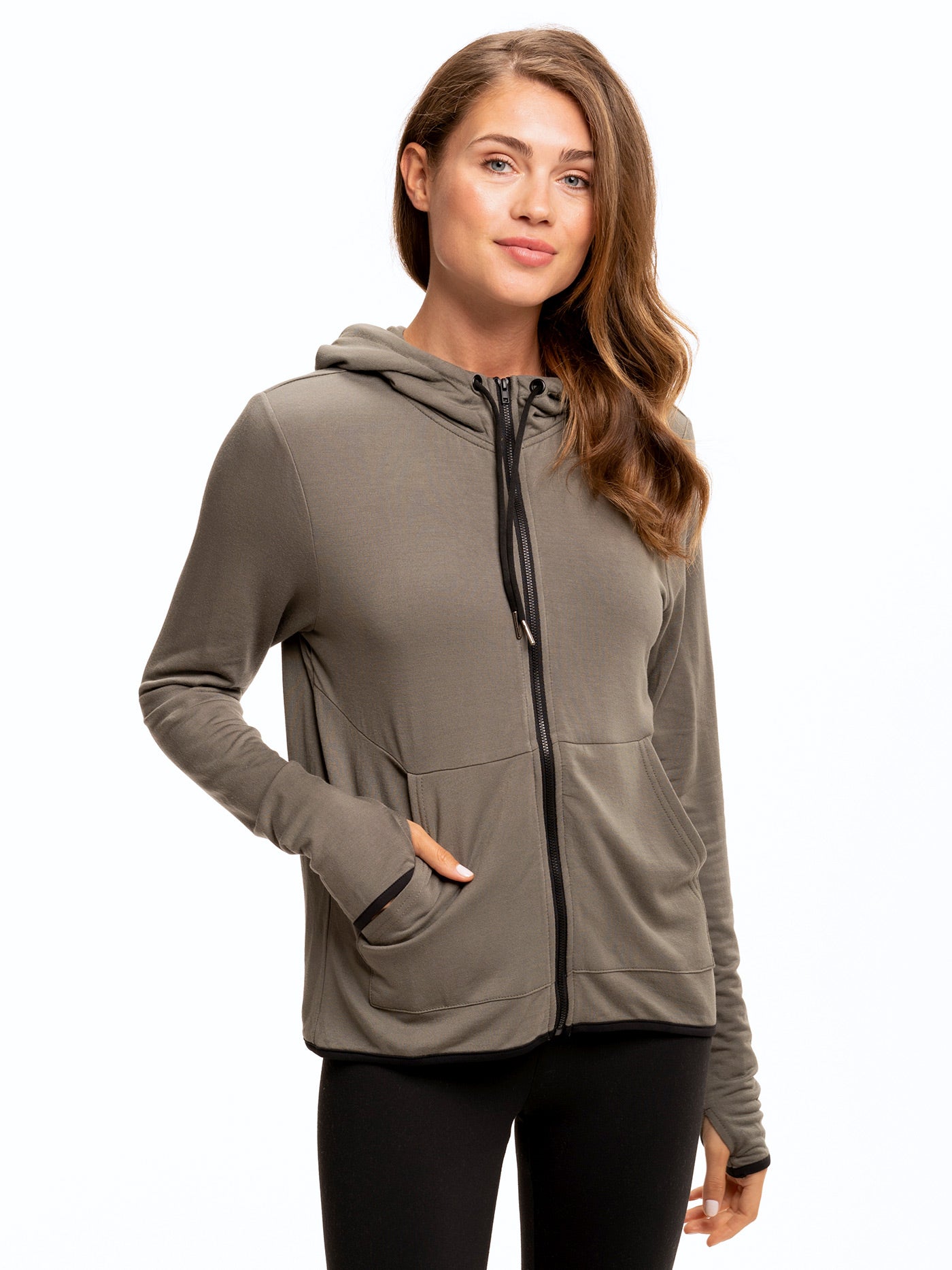 Sybil FeatherLoop Athleisure Jacket with Thumb Holes and Pocket