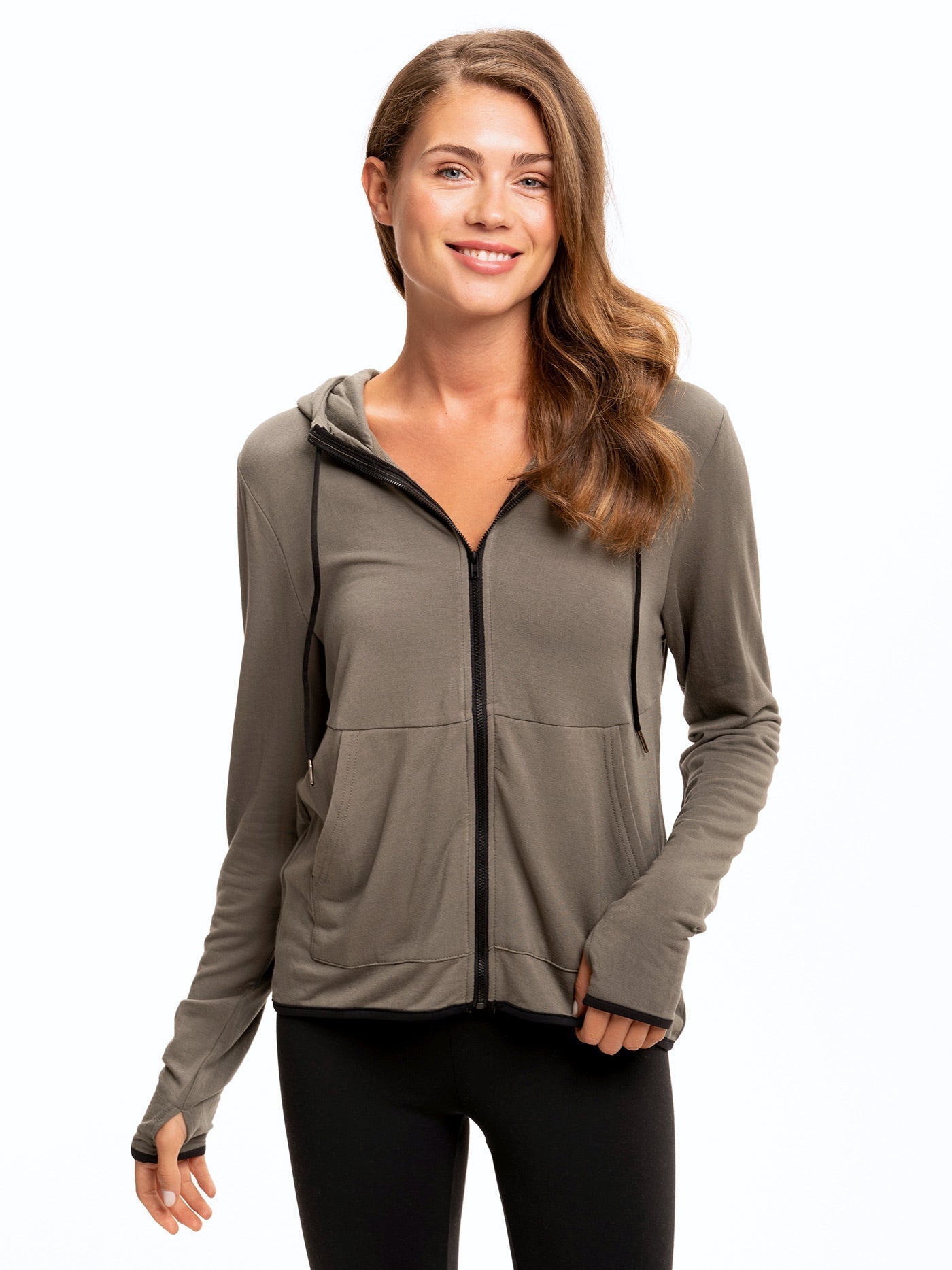 Sybil FeatherLoop Athleisure Jacket with Thumb Holes and Pocket