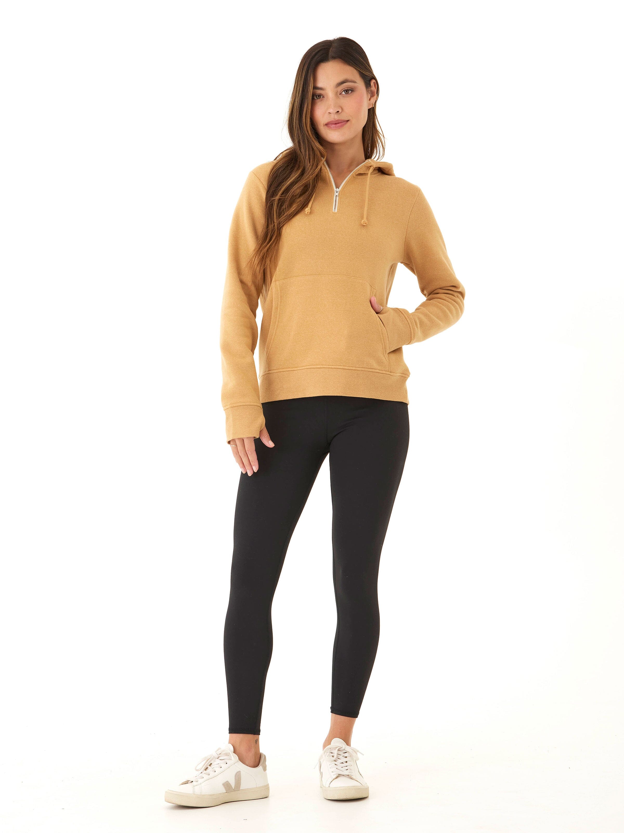 Sinead 1/4 Zip Triblend Fleece Hoodie with Thumbhole Details