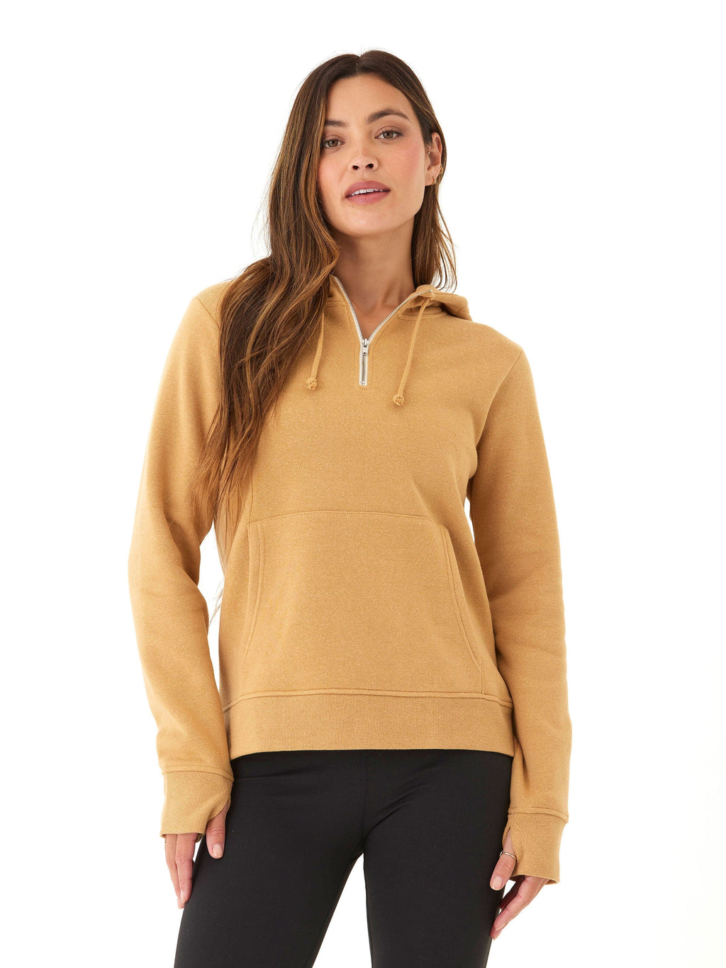 Sinead 1/4 Zip Triblend Fleece Hoodie with Thumbhole Details