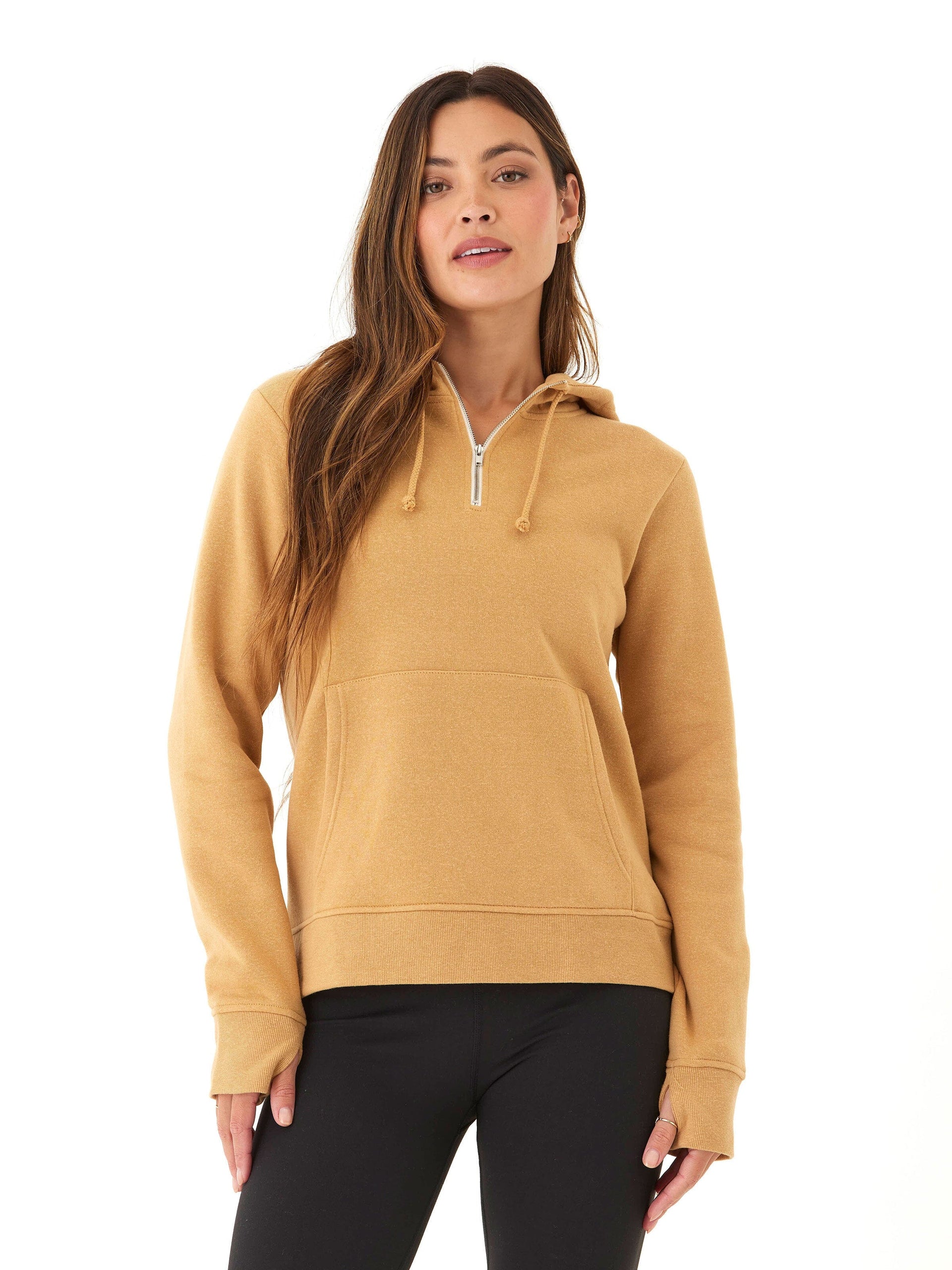 Sinead 1/4 Zip Triblend Fleece Hoodie with Thumbhole Details