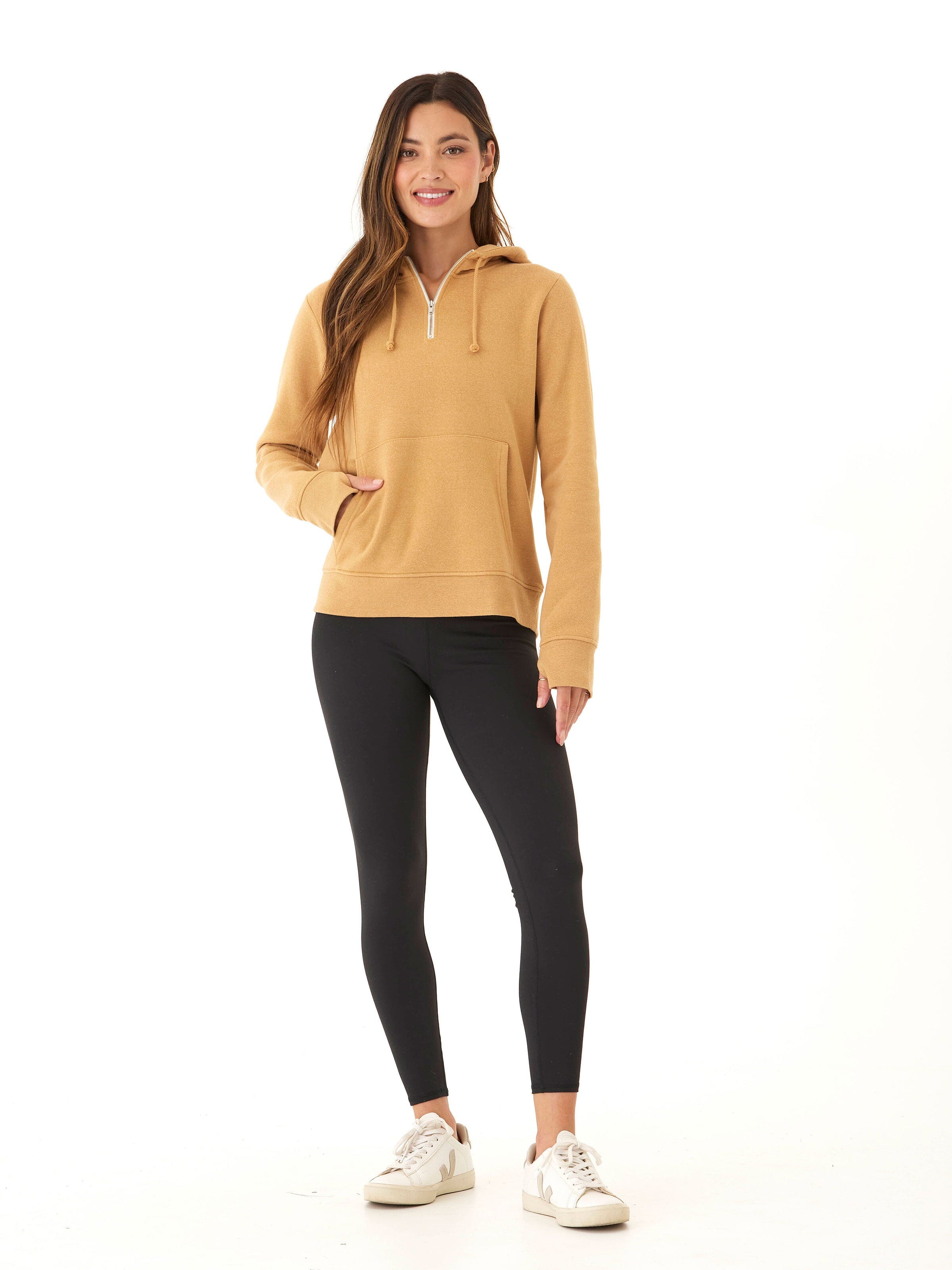 Sinead 1/4 Zip Triblend Fleece Hoodie with Thumbhole Details