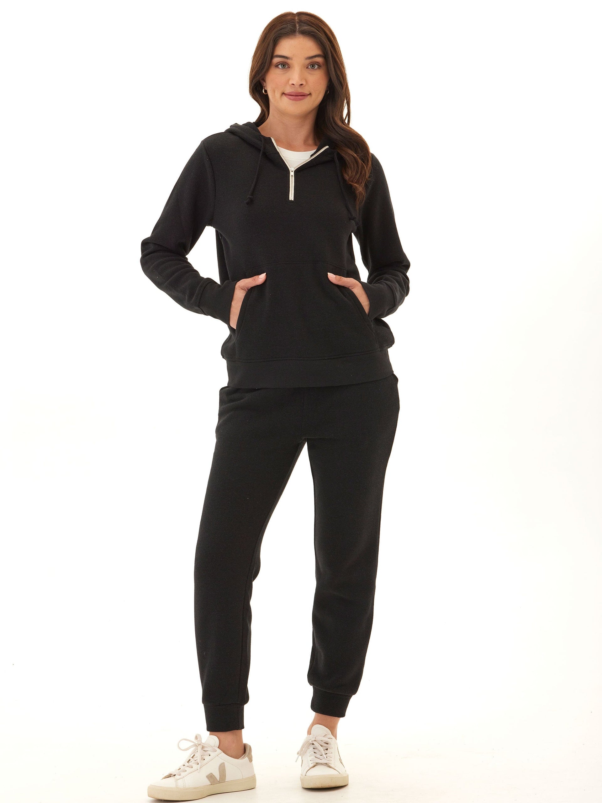 Women's Sinead 1/4 Zip Triblend Fleece Hoodie in Black