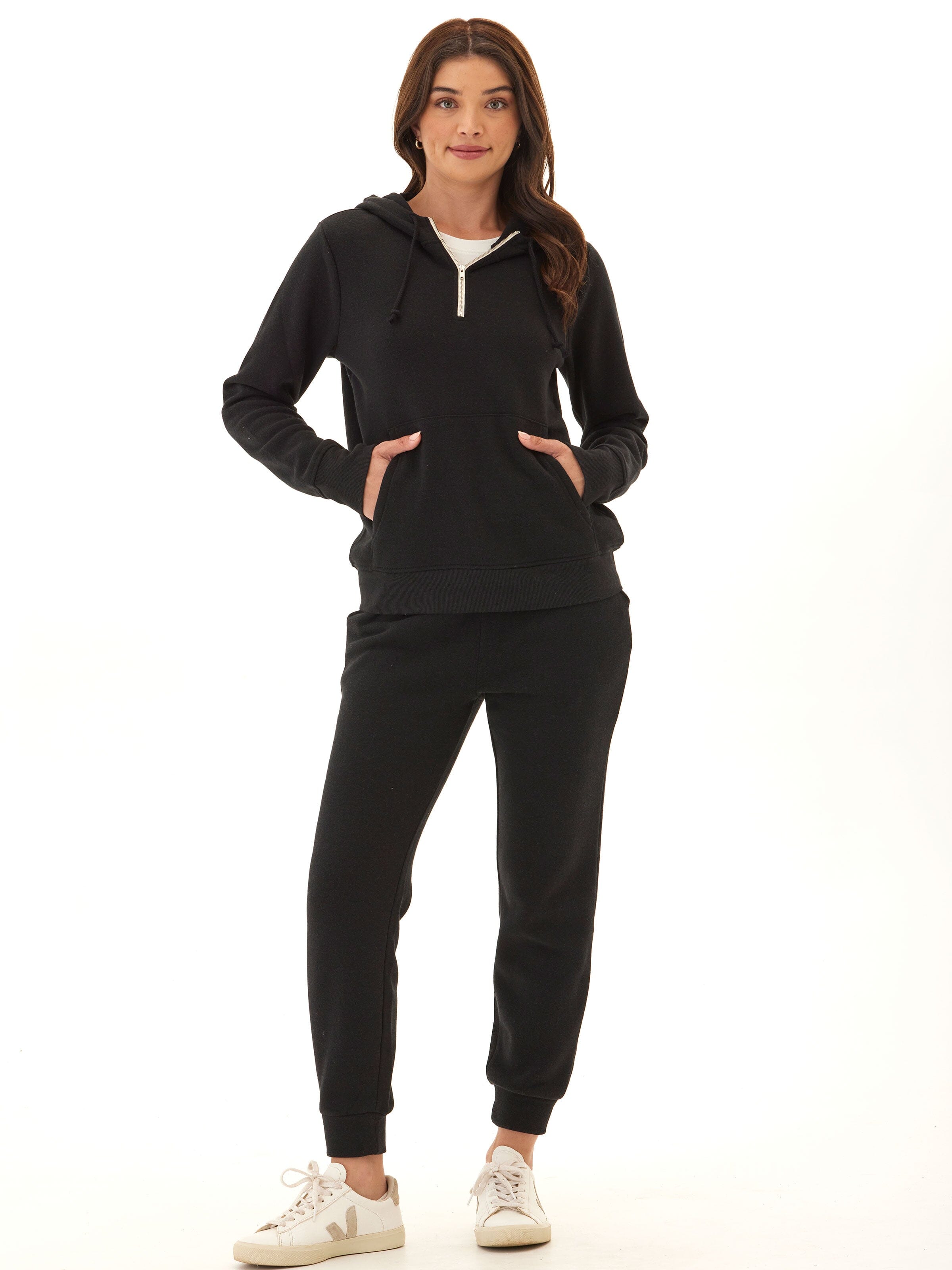Women's Sinead 1/4 Zip Triblend Fleece Hoodie in Black
