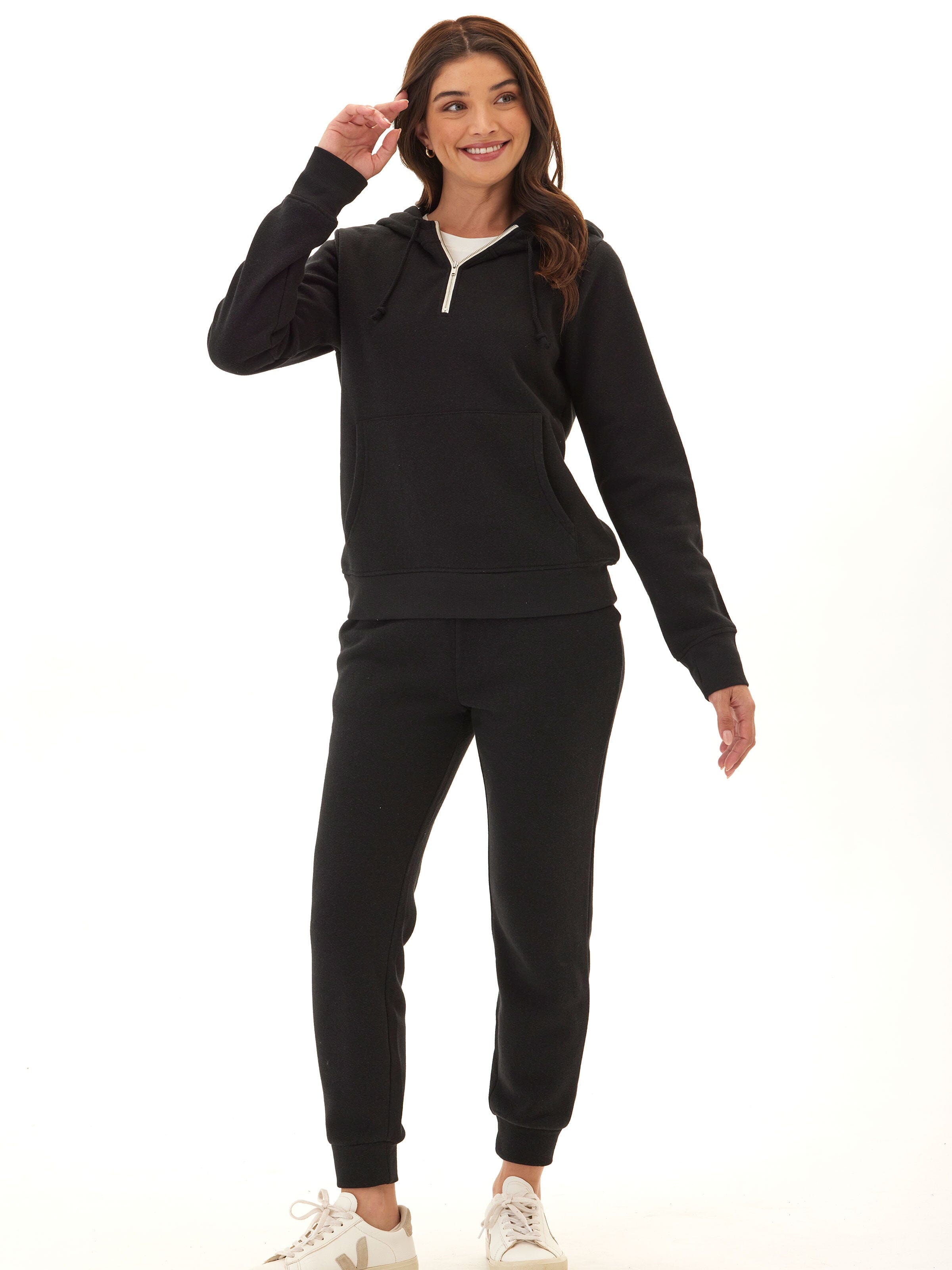 Women's Sinead 1/4 Zip Triblend Fleece Hoodie in Black