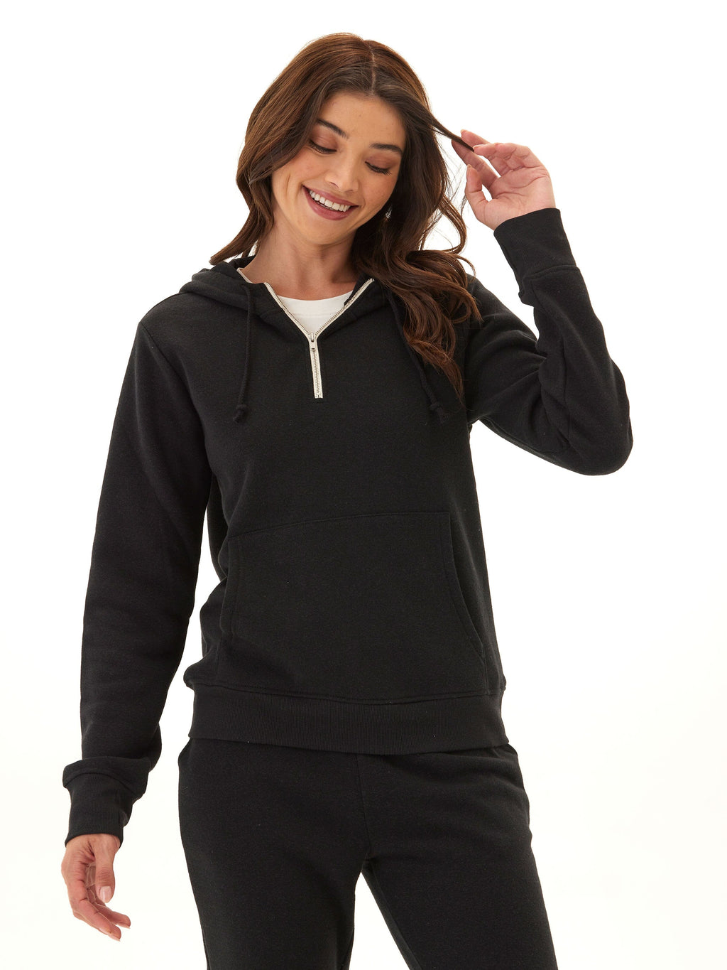 Women's Sinead 1/4 Zip Triblend Fleece Hoodie in Black