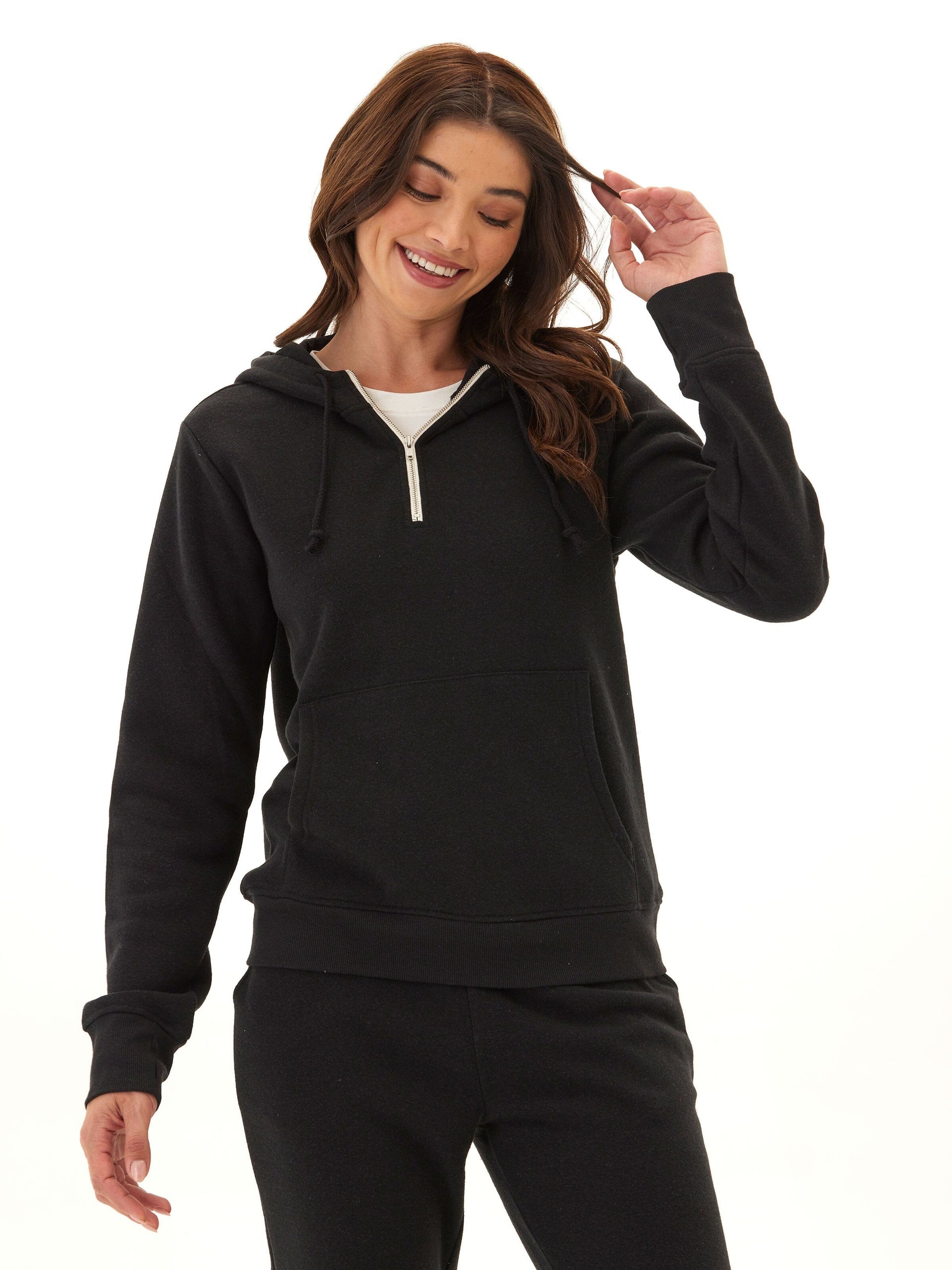 Women's Sinead 1/4 Zip Triblend Fleece Hoodie in Black