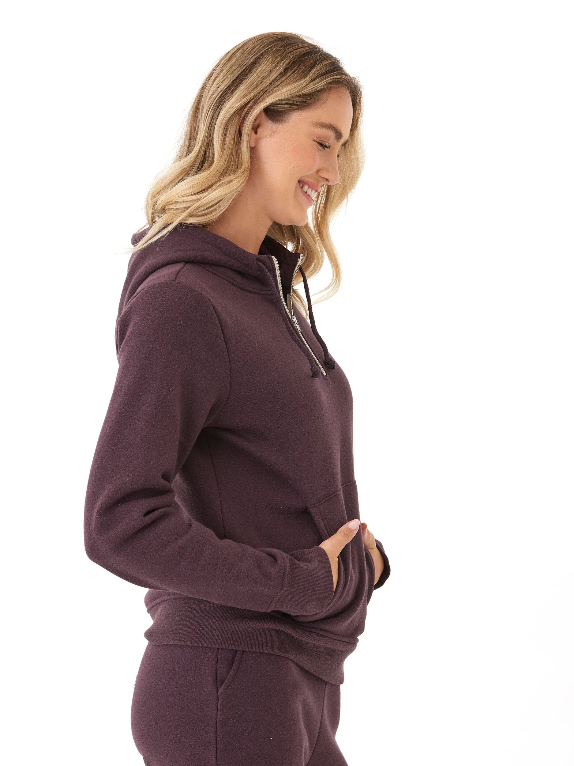 Sinead 1/4 Zip Triblend Fleece Pullover Hoodie with Thumbholes