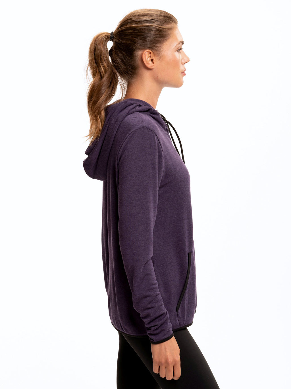 Kyanna FeatherLoop Half Zip Hoodie in Purple and Black