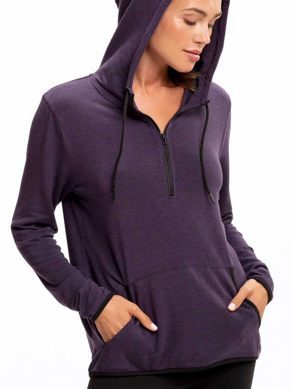 Kyanna FeatherLoop Half Zip Hoodie in Purple and Black