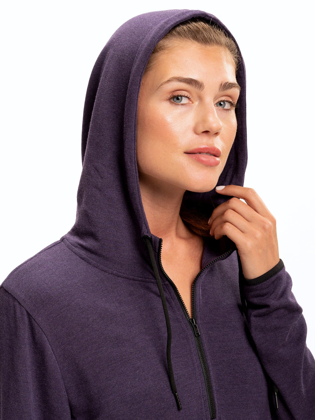 Kyanna FeatherLoop Half Zip Hoodie in Purple and Black
