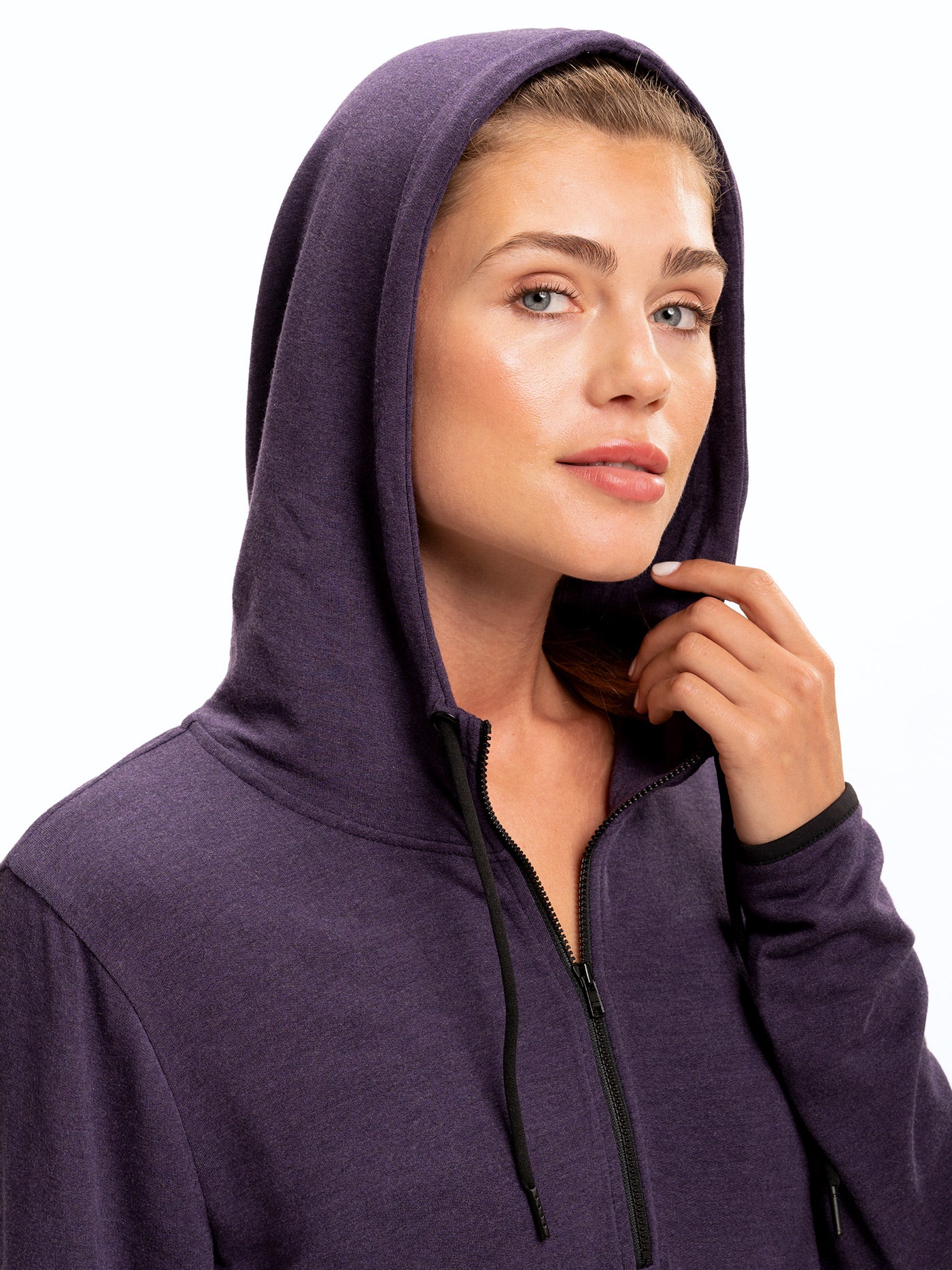 Kyanna FeatherLoop Half Zip Hoodie in Purple and Black