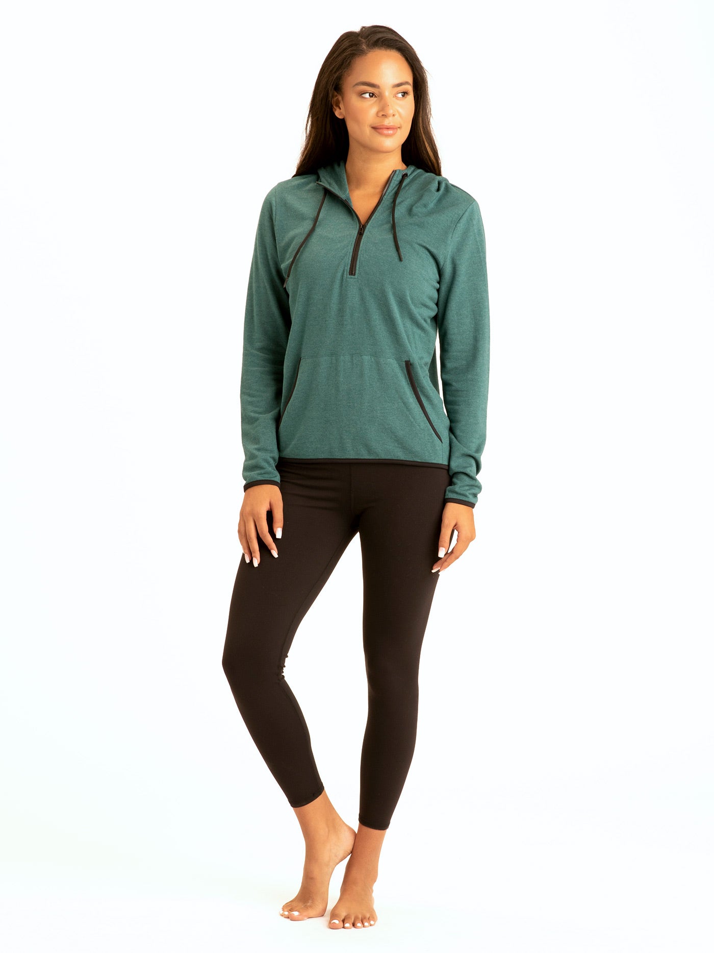 Kyanna FeatherLoop Half Zip Hoodie: Slim Fit Athleisure Pullover