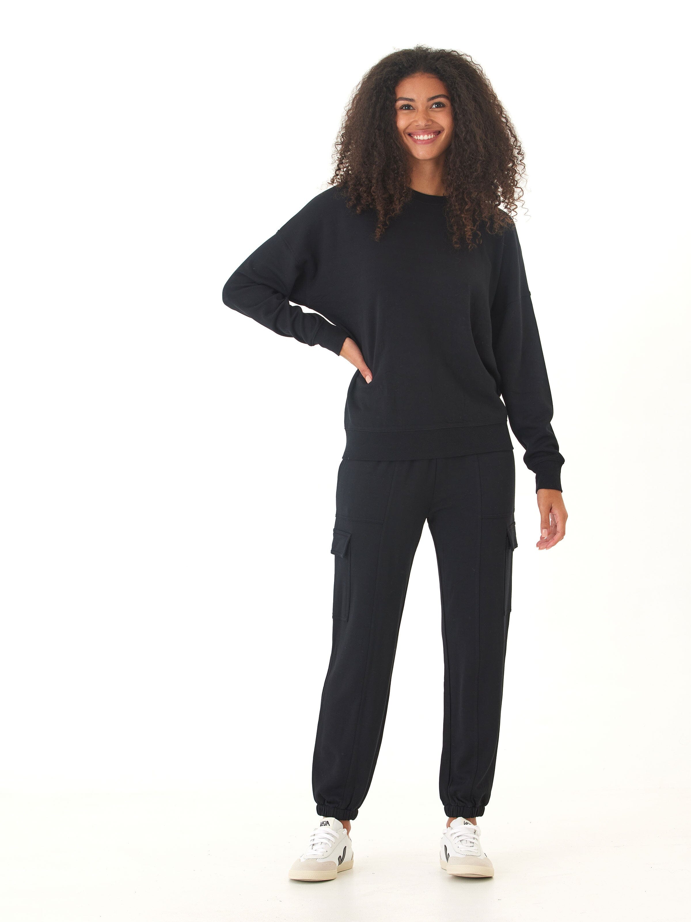 Margot Feather Fleece Cargo Jogger in Black