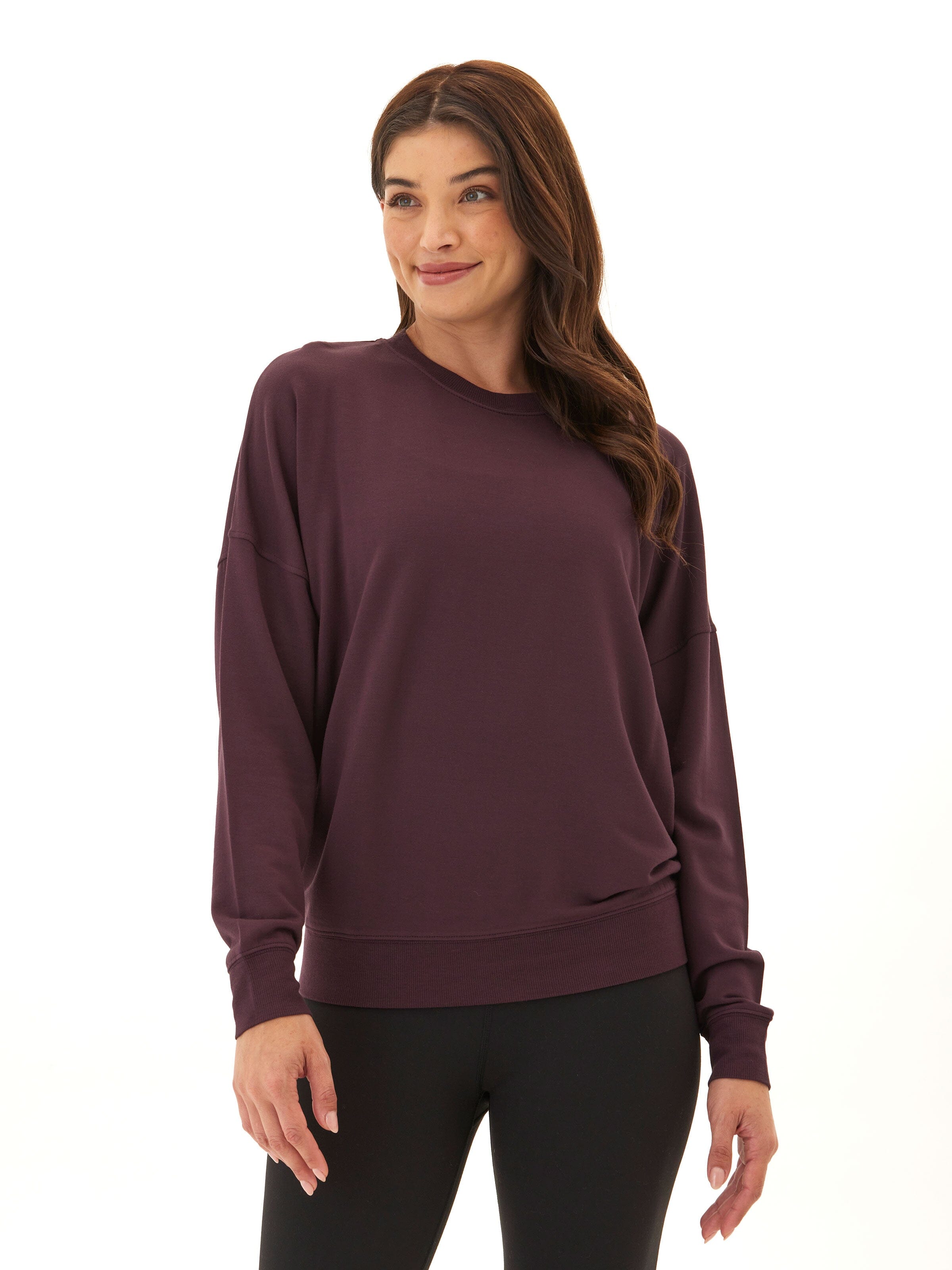 Core Feather Fleece Sweatshirt in Dark Plum with a smooth knit finish