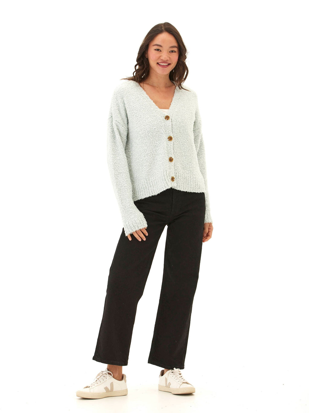 Noelani Boucle Cardigan - Relaxed Fit Knit V-Neck Button Front