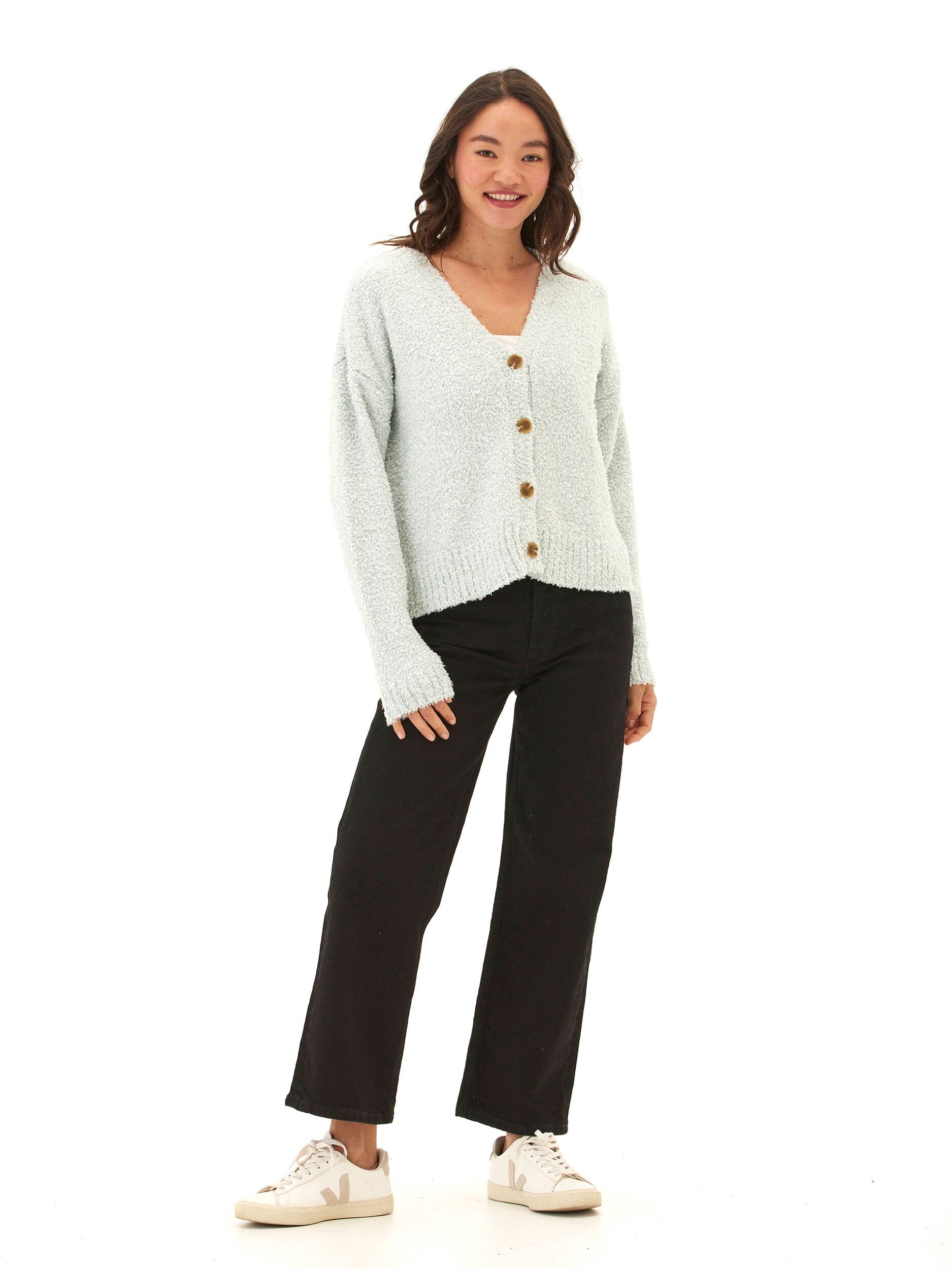 Noelani Boucle Cardigan - Relaxed Fit Knit V-Neck Button Front