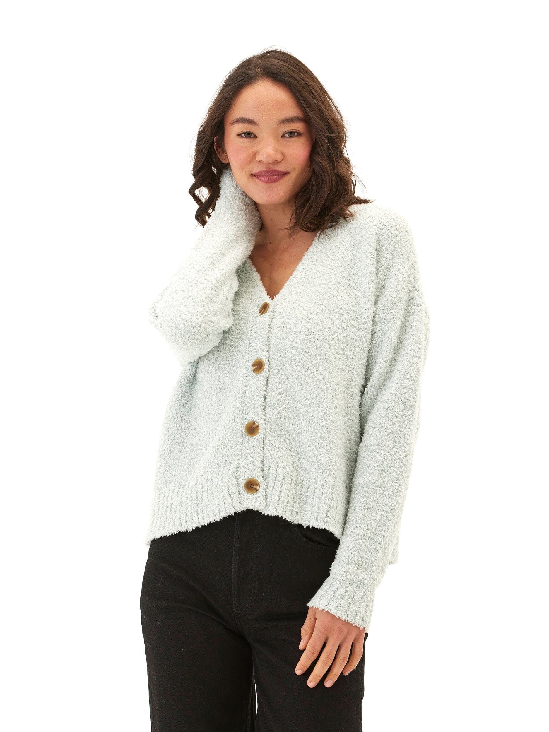 Noelani Boucle Cardigan - Relaxed Fit Knit V-Neck Button Front