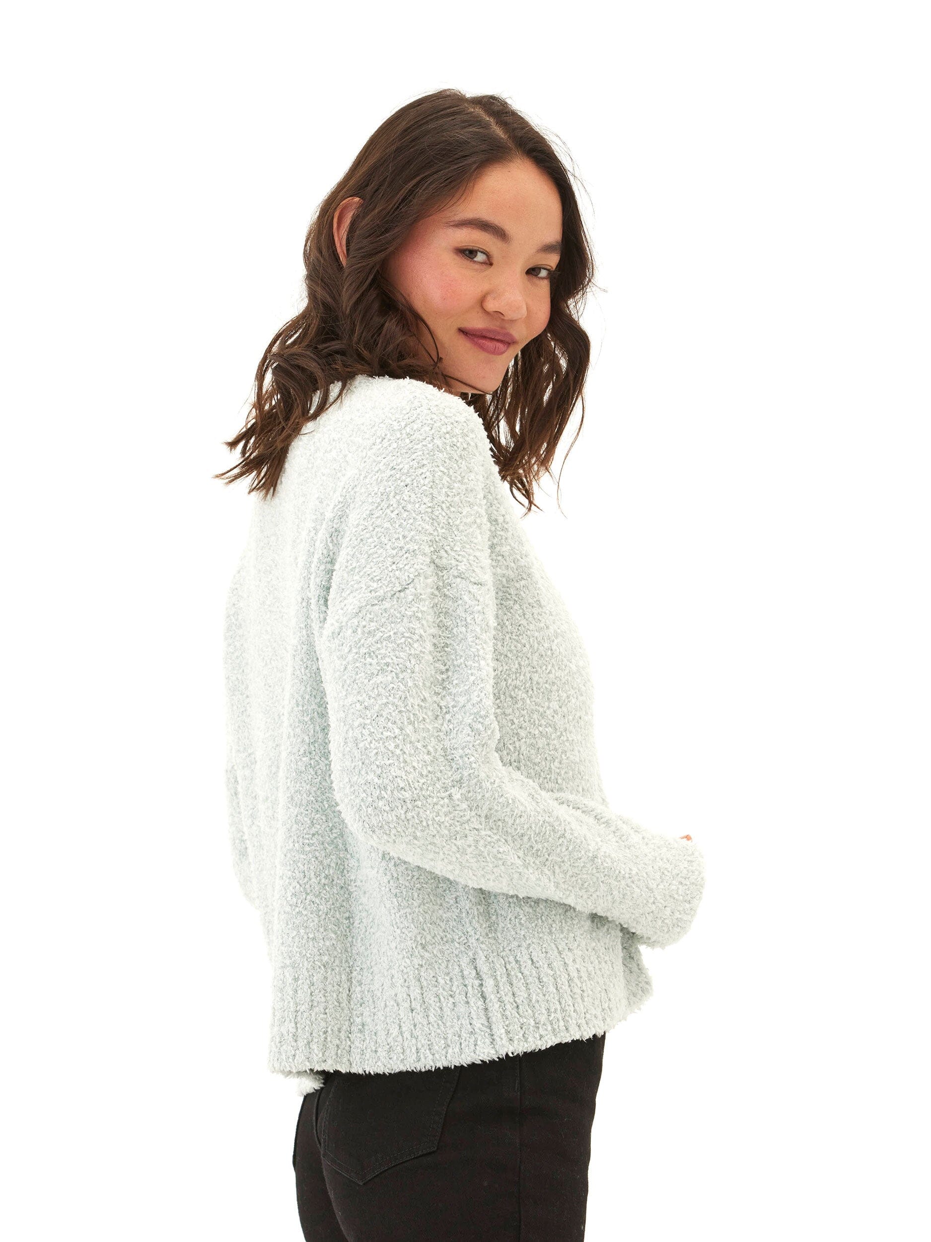 Noelani Boucle Cardigan - Relaxed Fit Knit V-Neck Button Front