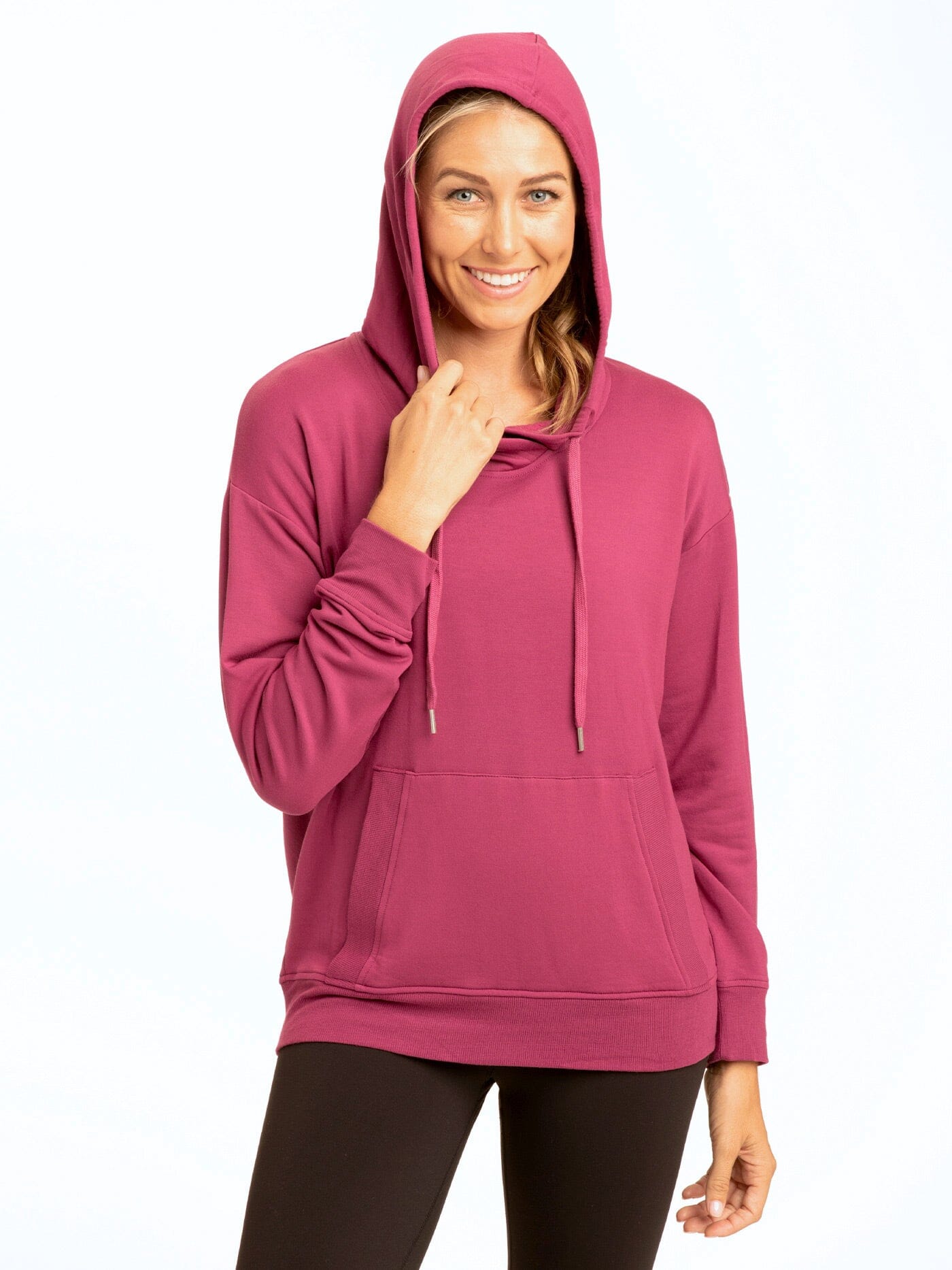 Women's Madge Feather Fleece Pullover Hoodie in Magenta and Berry