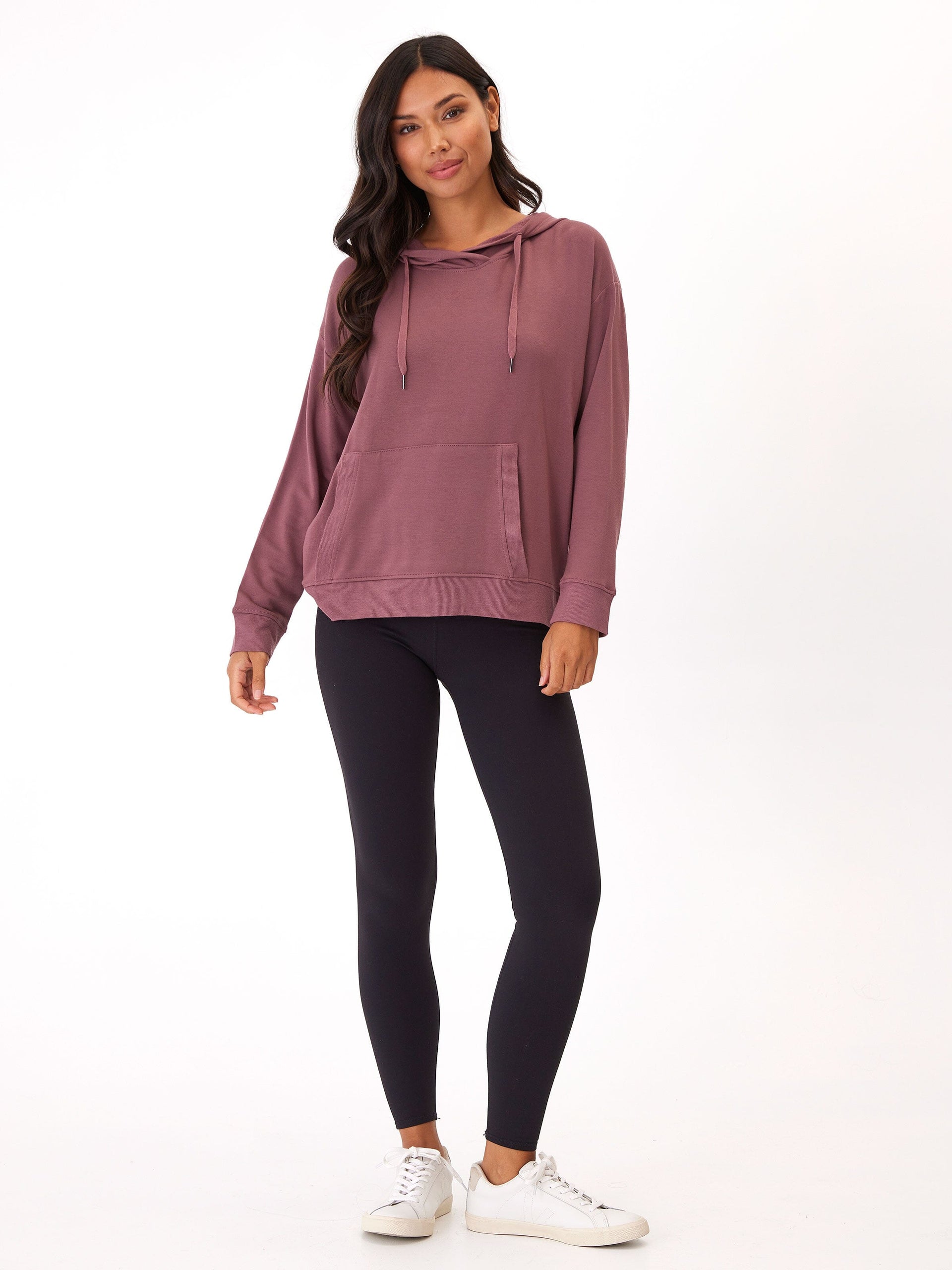 Madge Feather Fleece Pullover Hoodie in Mauve and Dusty Rose