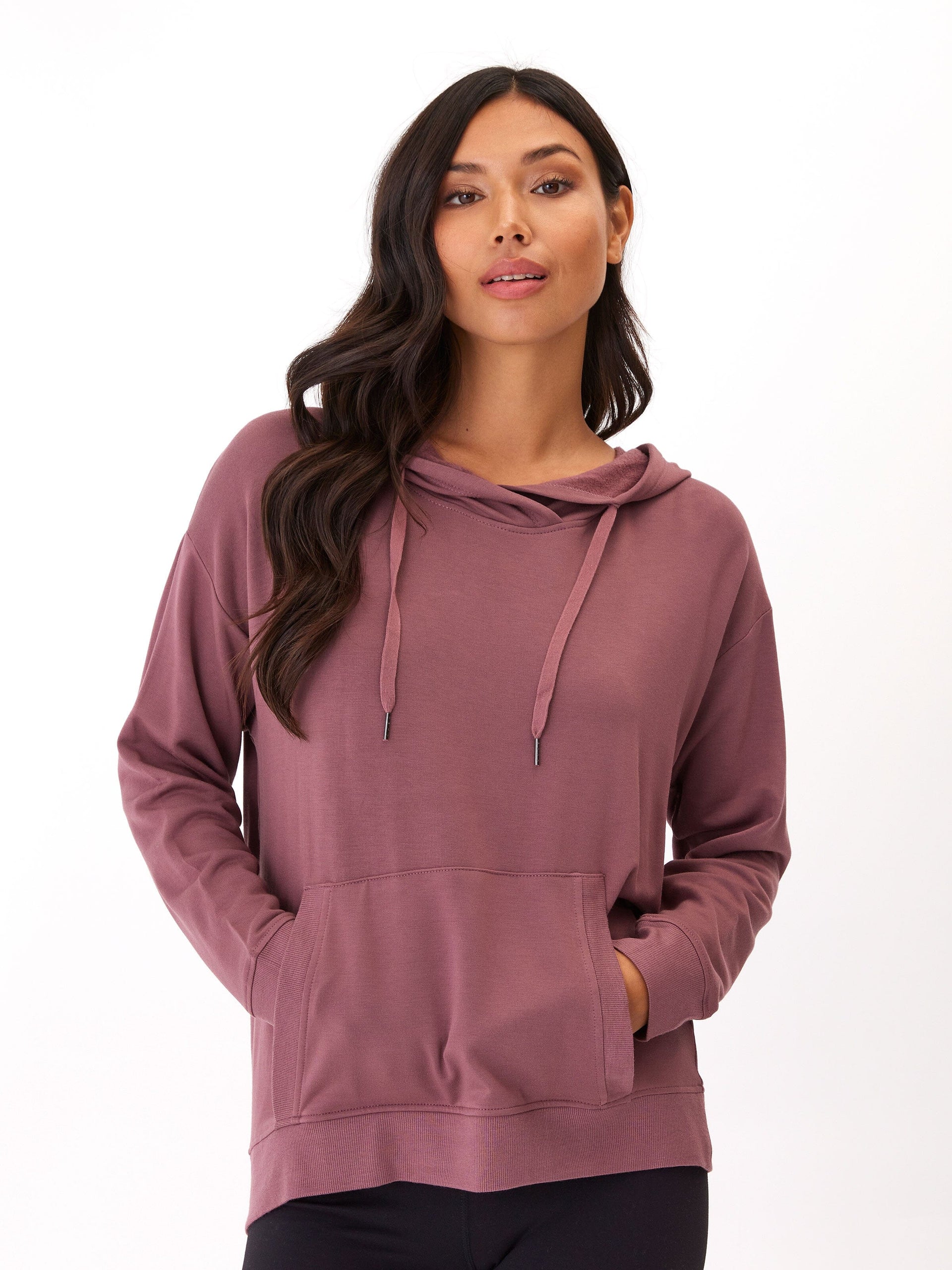 Madge Feather Fleece Pullover Hoodie in Mauve and Dusty Rose