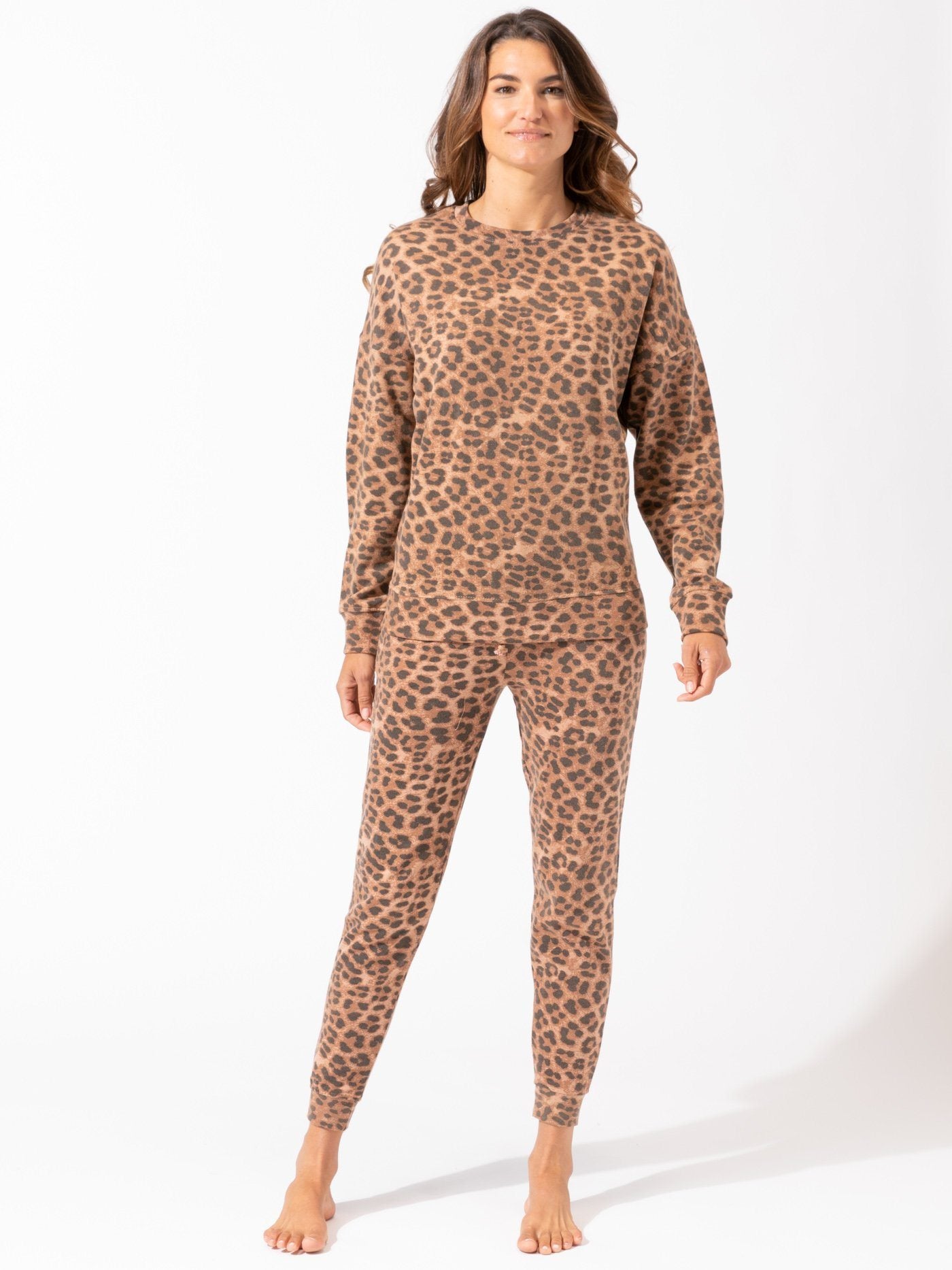 Cathy Leopard Print Oversized Crew Pullover in Brown Black
