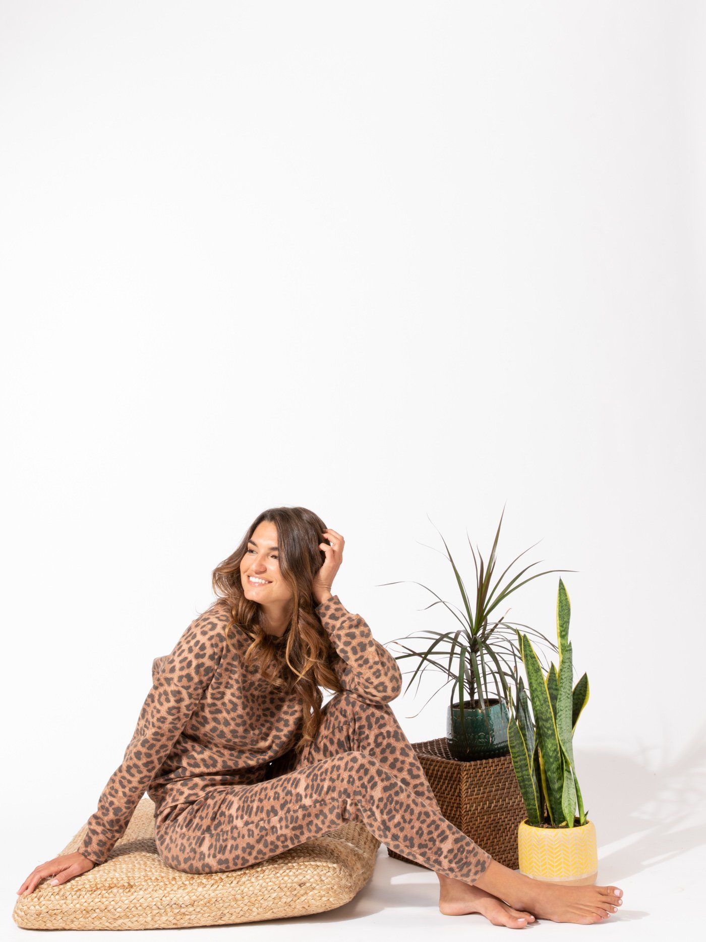 Tanory Leopard Print Jogger in Tan and Brown Knit Lounge Pants