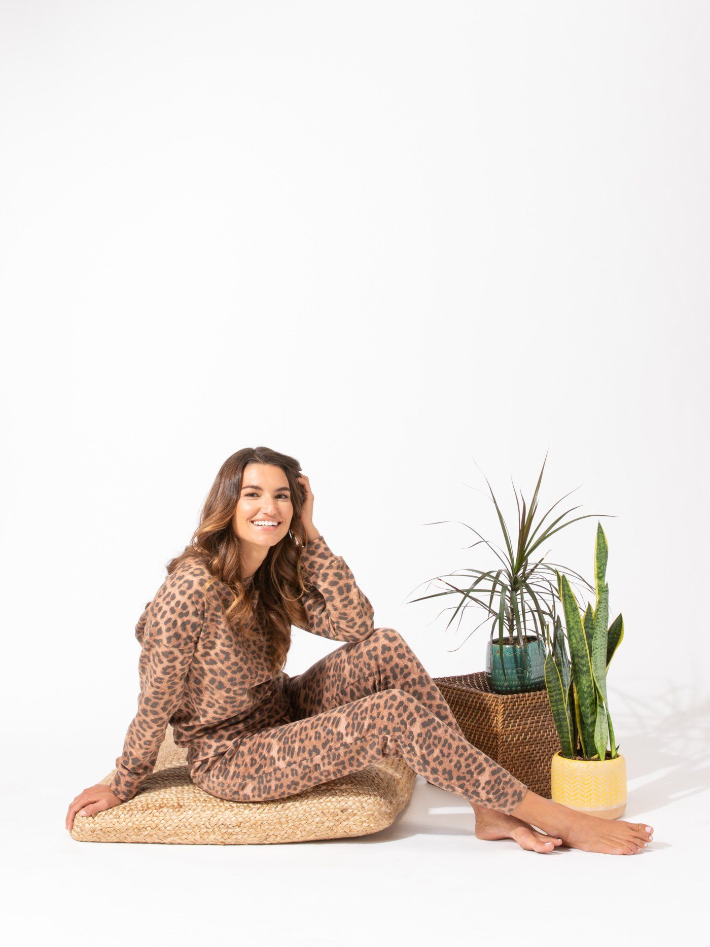 Cathy Oversized Crew Pullover in leopard print with ribbing at cuffs