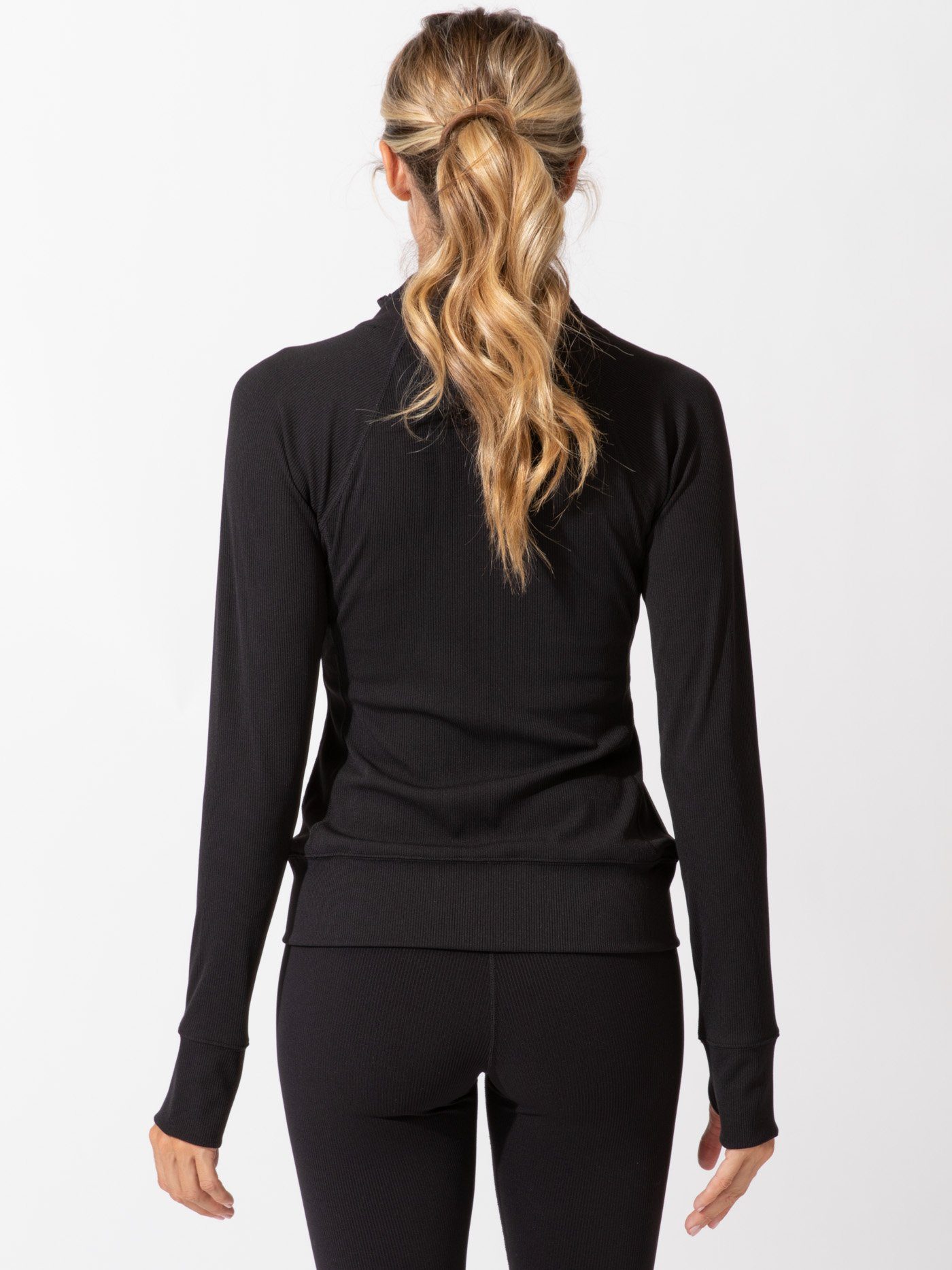 Lori Active Rib Jacket with Thumb Holes and Zip Front