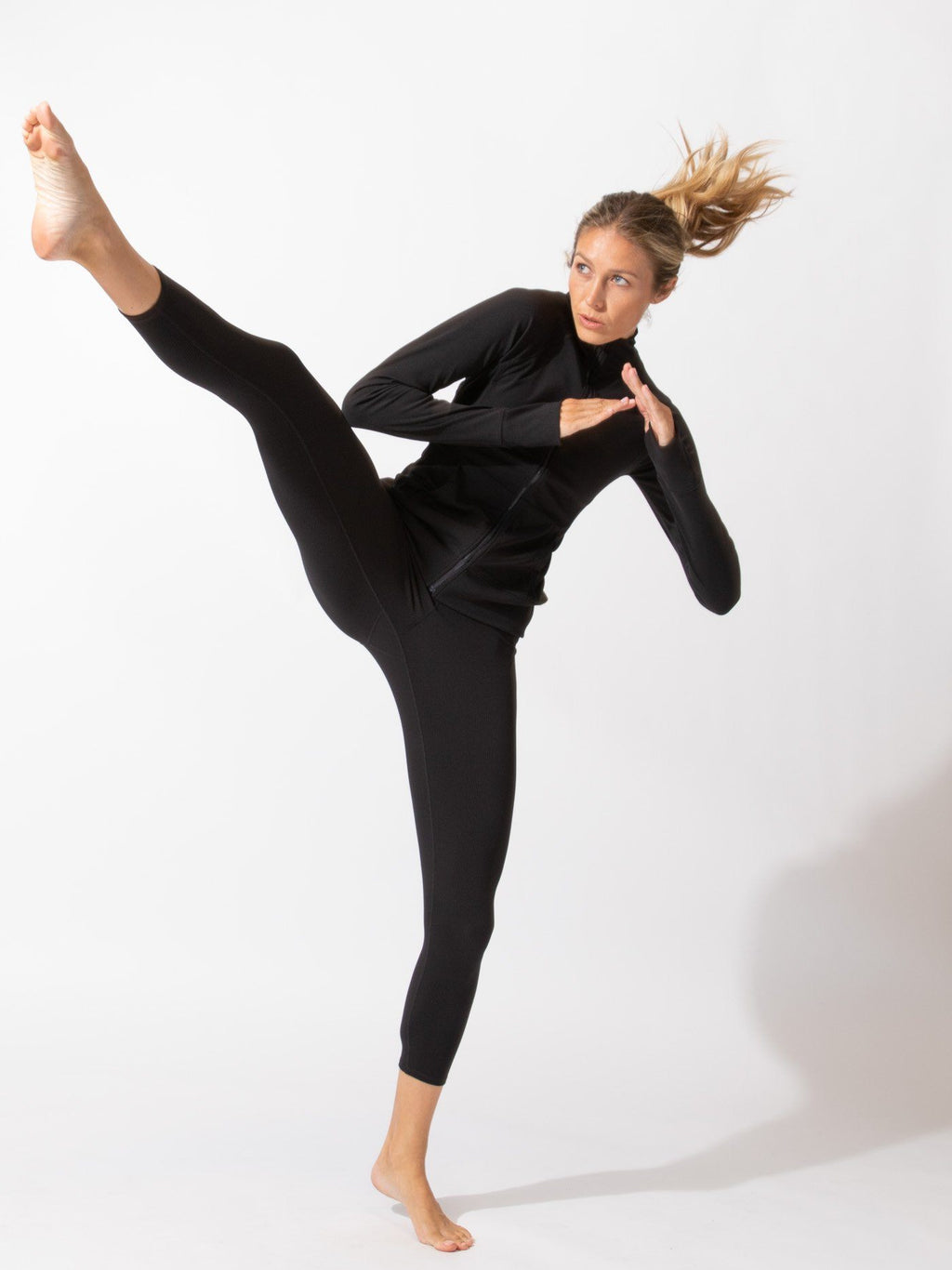 Lori Active Rib Jacket with Thumb Holes and Zip Front