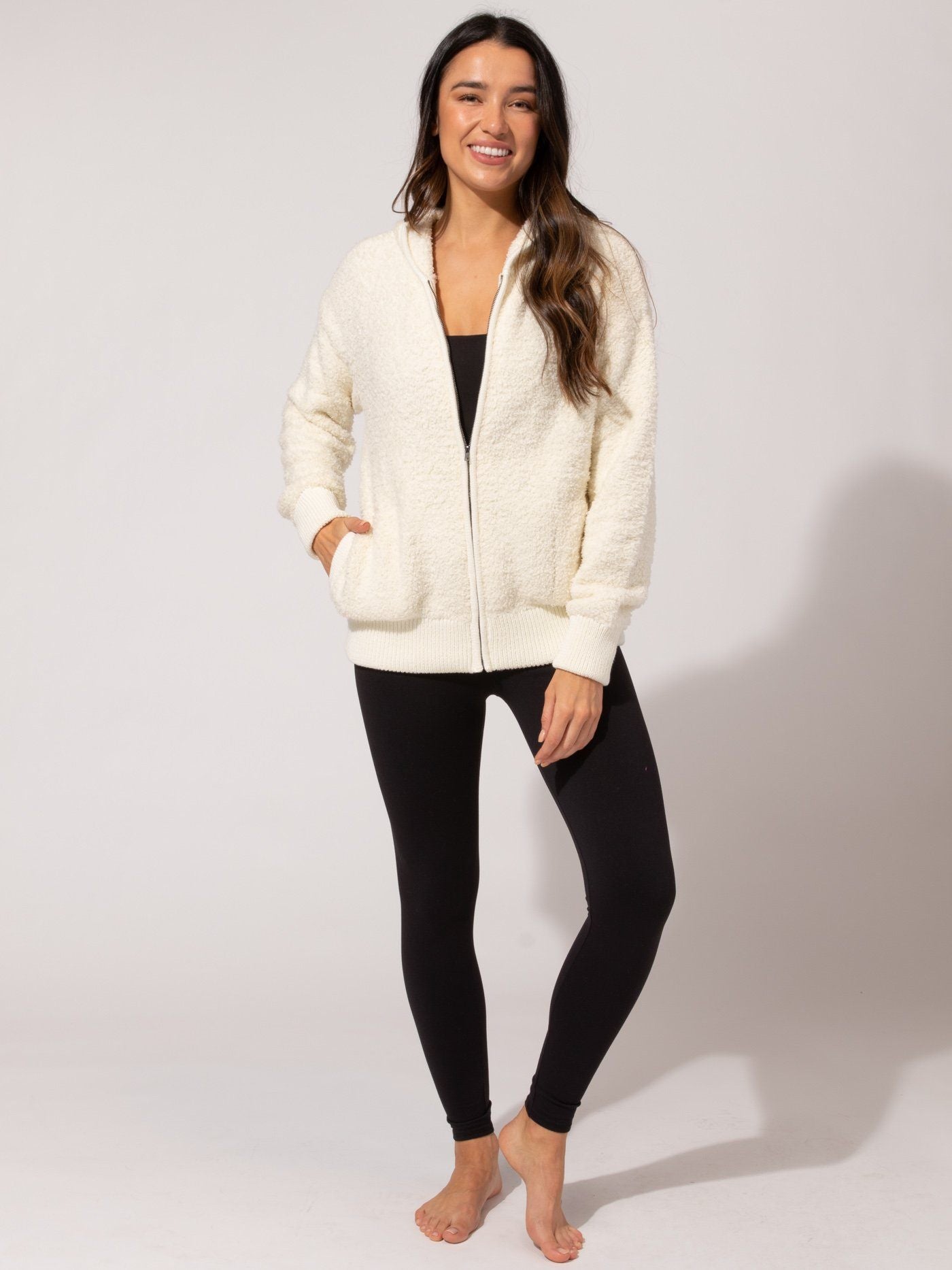 Vivi Boucle Zip Hoodie in Off-White Cream Knit Loungewear